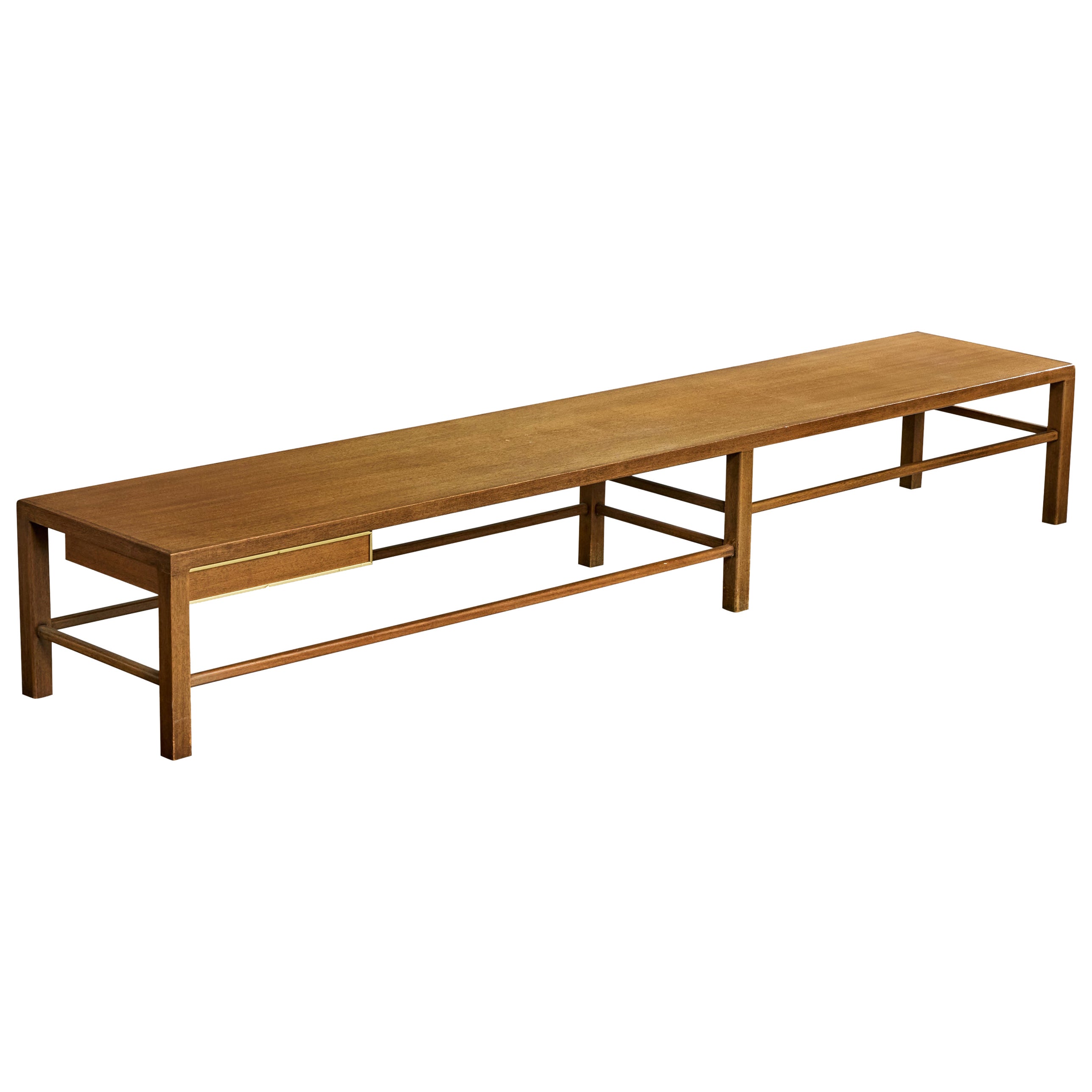 Harvey Probber, Large Bench, Mahogany, Brass, USA, 1960