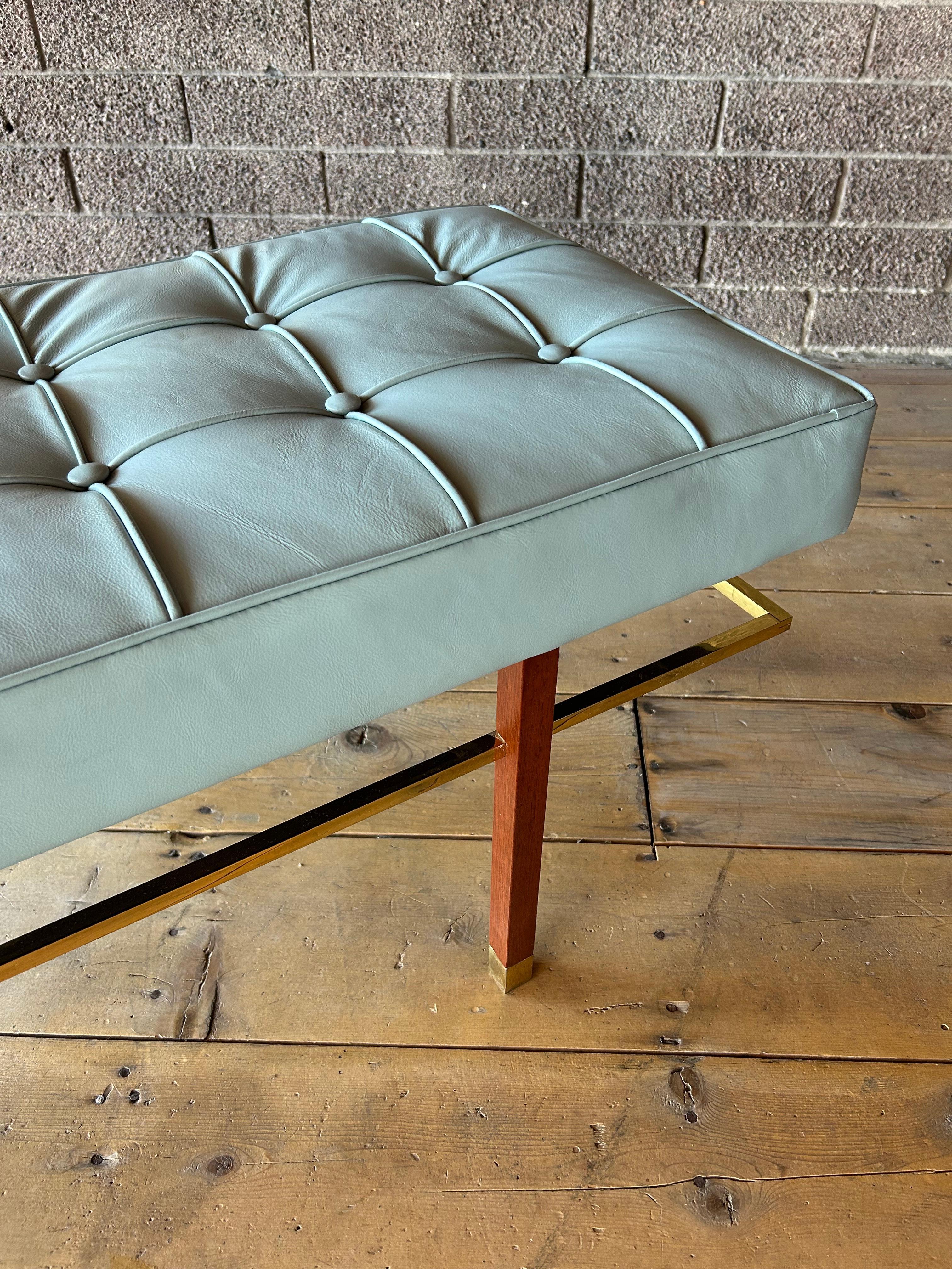 Harvey Probber Leather & Brass Bench In Good Condition For Sale In Phoenix, AZ