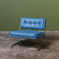Chaise longue en cuir Harvey Probber, structure en acier inoxydable chromé, années 1960, États-Unis