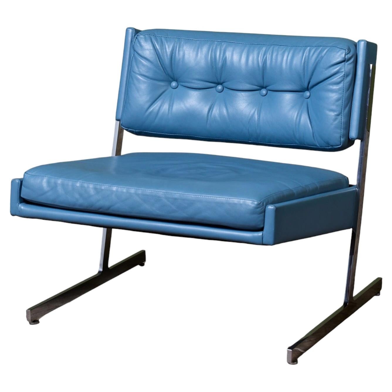Harvey Probber Lounge-Sessel aus Leder, Gestell aus Edelstahl und Chrom, 1960er Jahre, USA