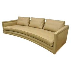 Harvey Probber Long Curved Button Tufted Beige Leather Mid Century Modern Sofa