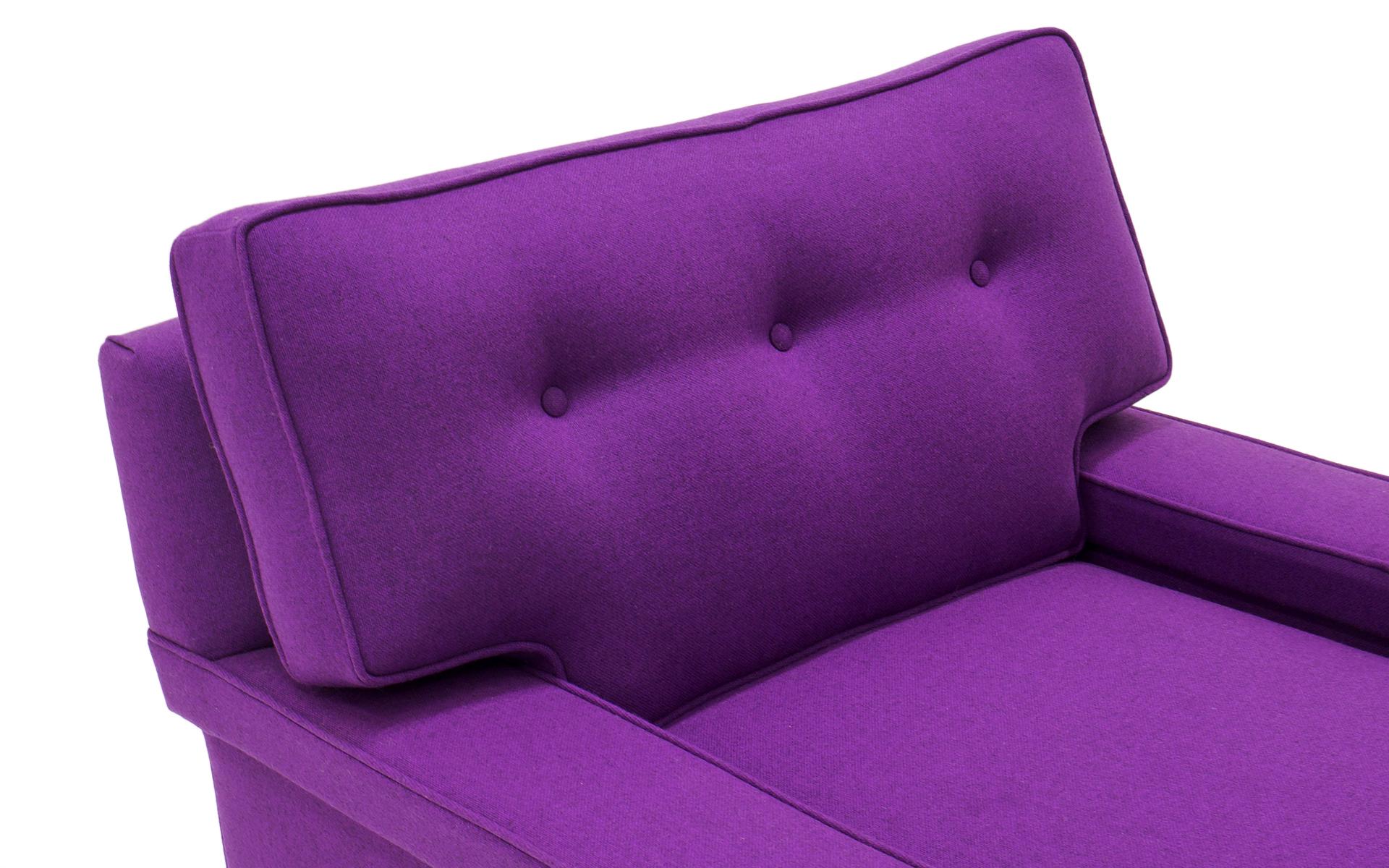 Mid-Century Modern Harvey Probber Lounge Chair, Restored, Purple Maharam Fabric and Brass Legs For Sale