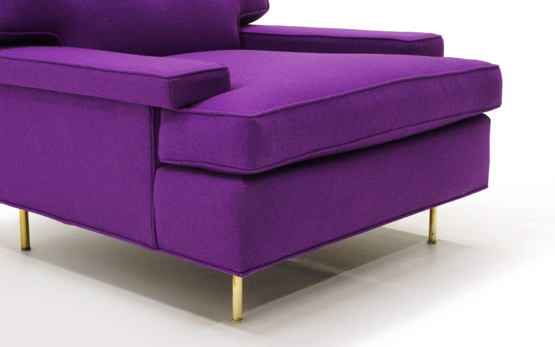 American Harvey Probber Lounge Chair, Restored, Purple Maharam Fabric and Brass Legs For Sale