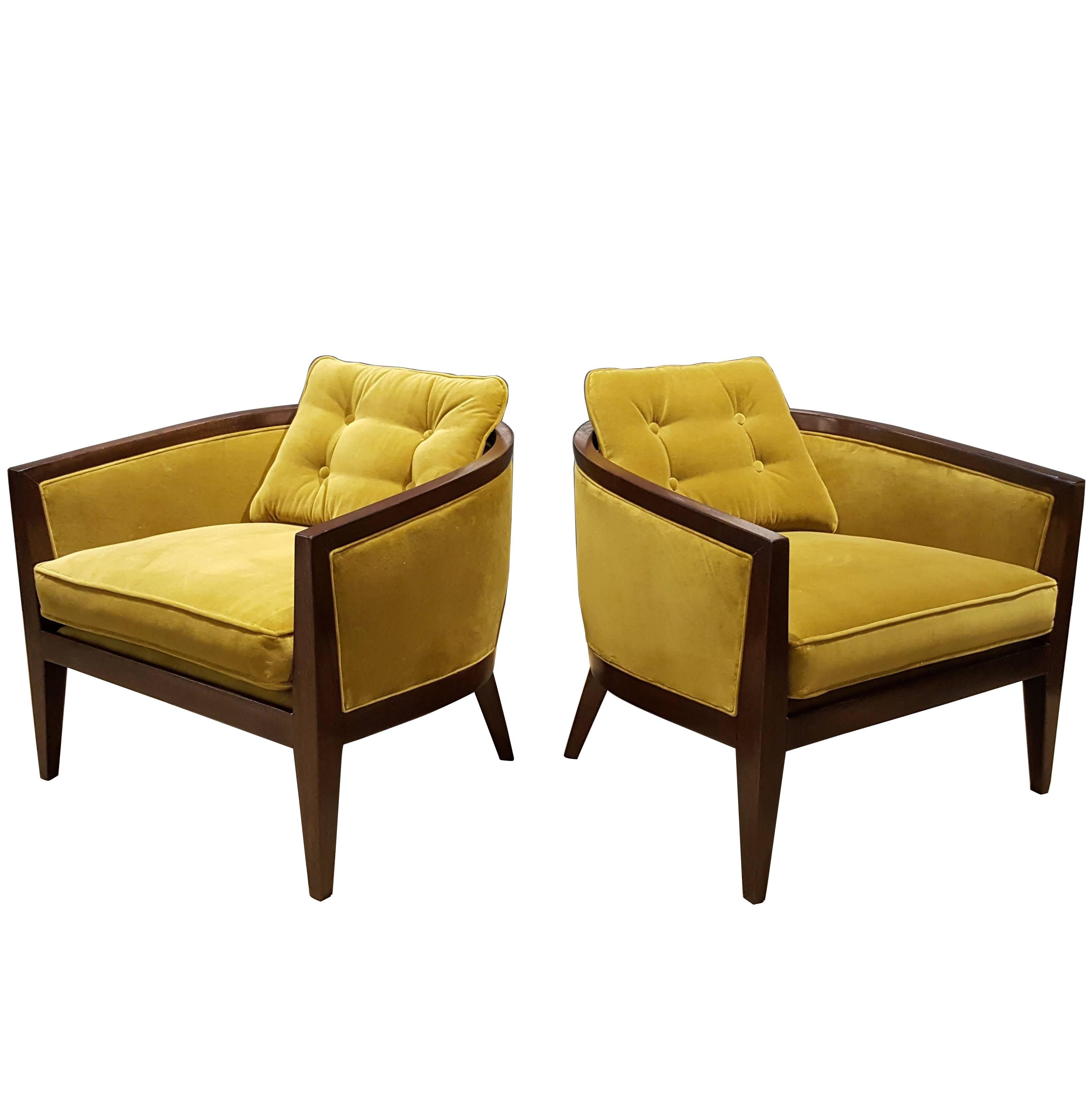 Harvey Probber Lounge Chairs in Tea Green Velvet, 1960s