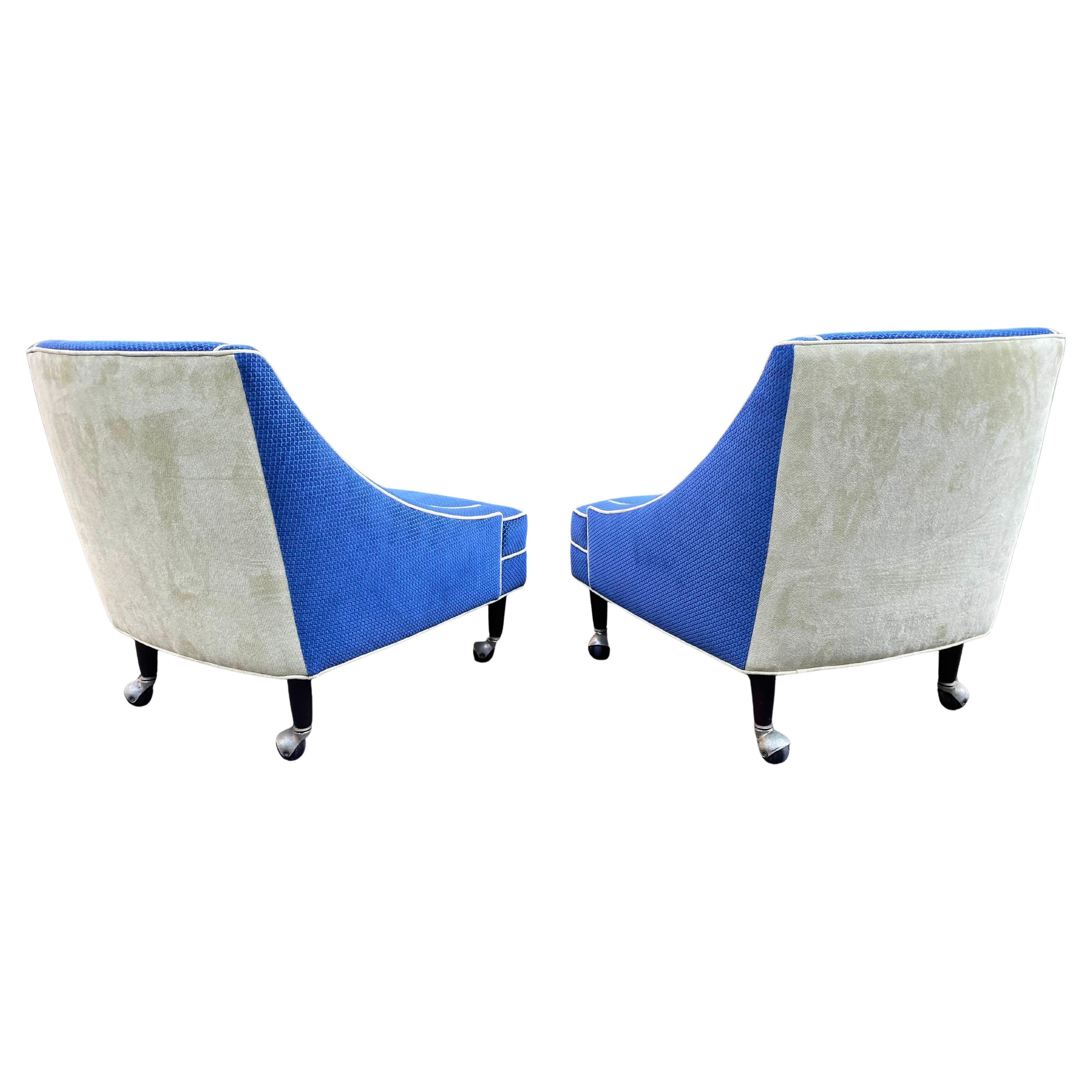 Fabric Harvey Probber Lounge Club Chairs in Blue - Circa 1960s