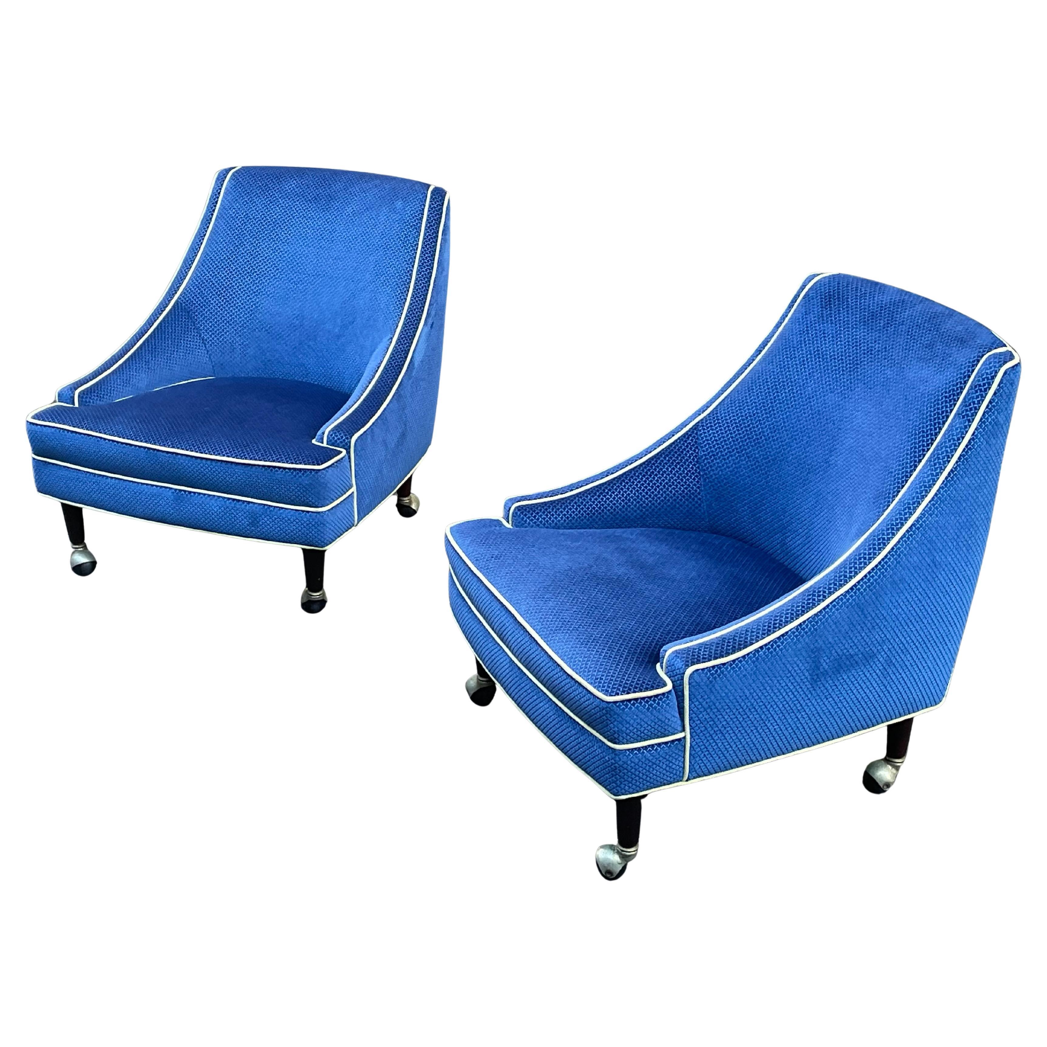 Pair of vintage 1960s classic Harvey Probber style lounge club chairs. Gorgeous fabric.

Chairs are in excellent vintage condition. These chairs came out of an estate in Hollywood . The striking fabric is in amazing condition.

Price is for the