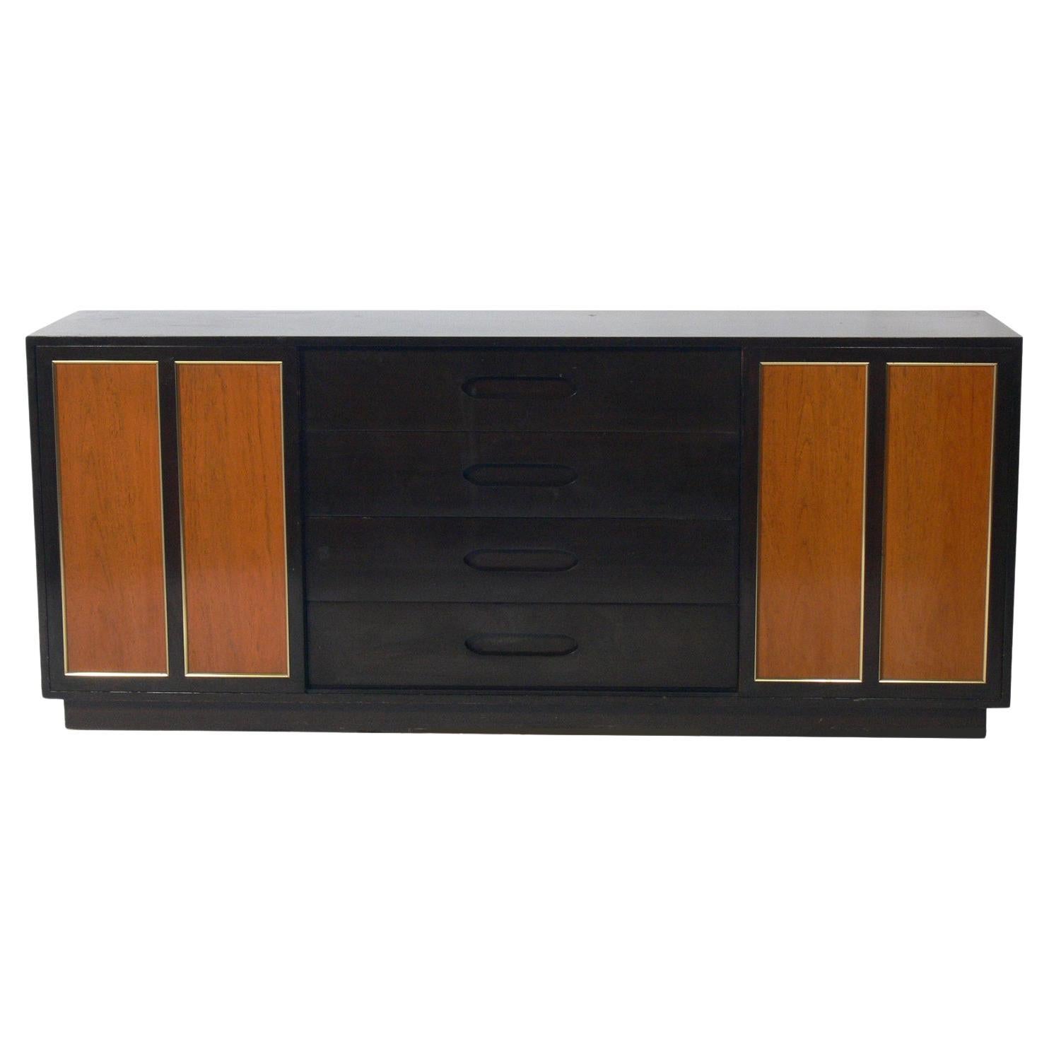 Harvey Probber Mahogany and Brass Credenza Storage Cabinet For Sale