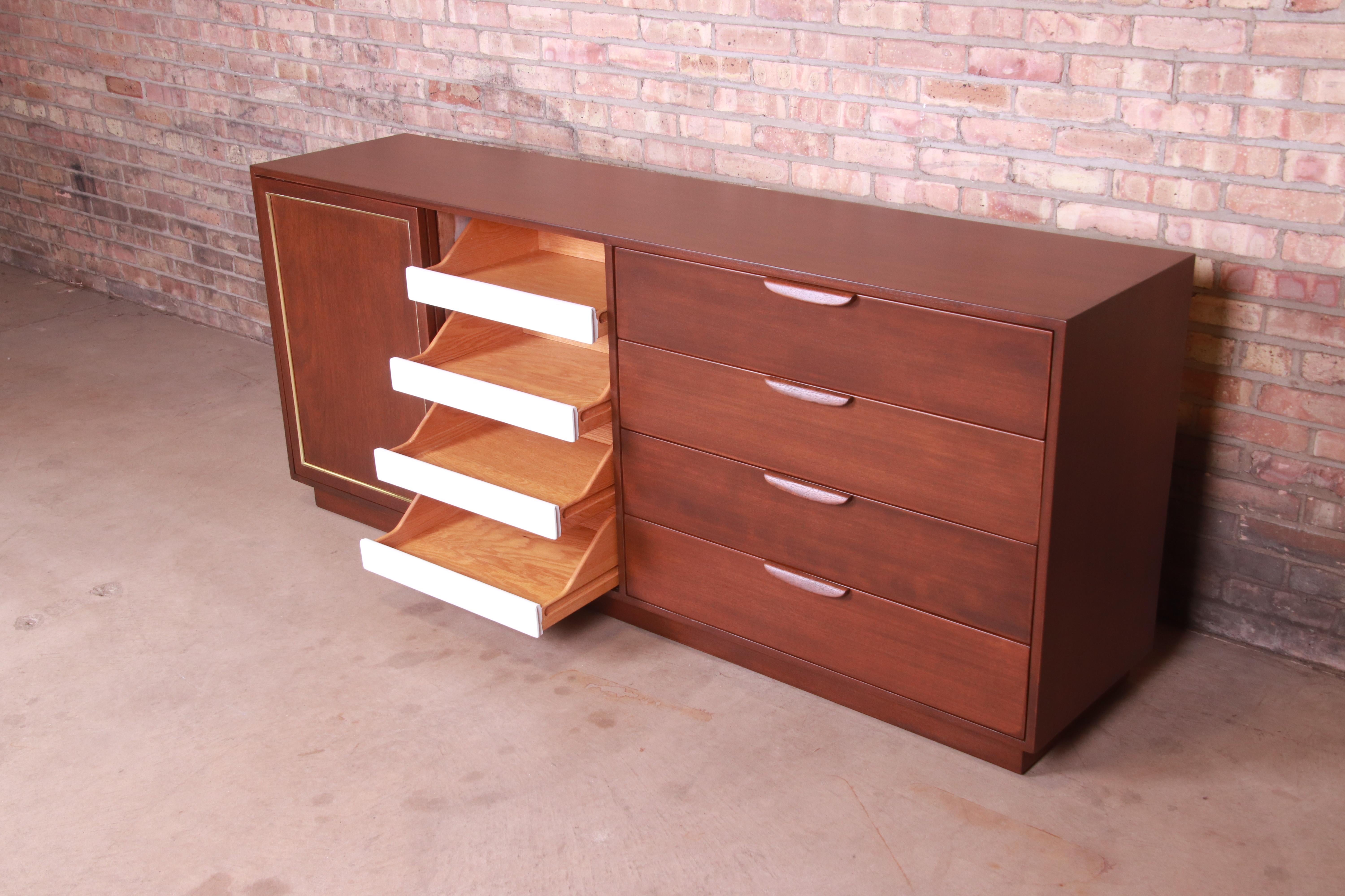 Harvey Probber Mahogany and Brass Sideboard Credenza, Newly Refinished 4