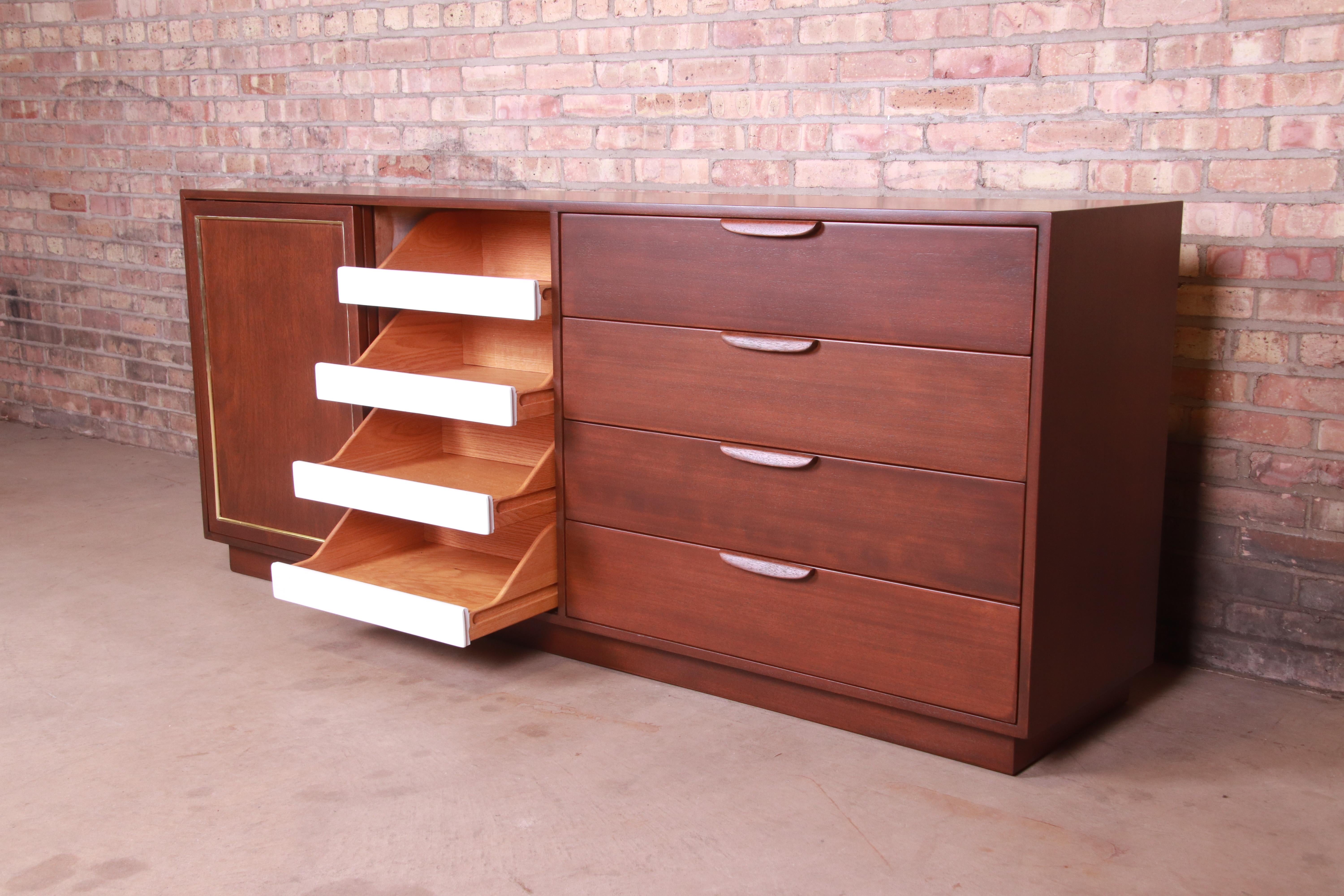 Harvey Probber Mahogany and Brass Sideboard Credenza, Newly Refinished 5