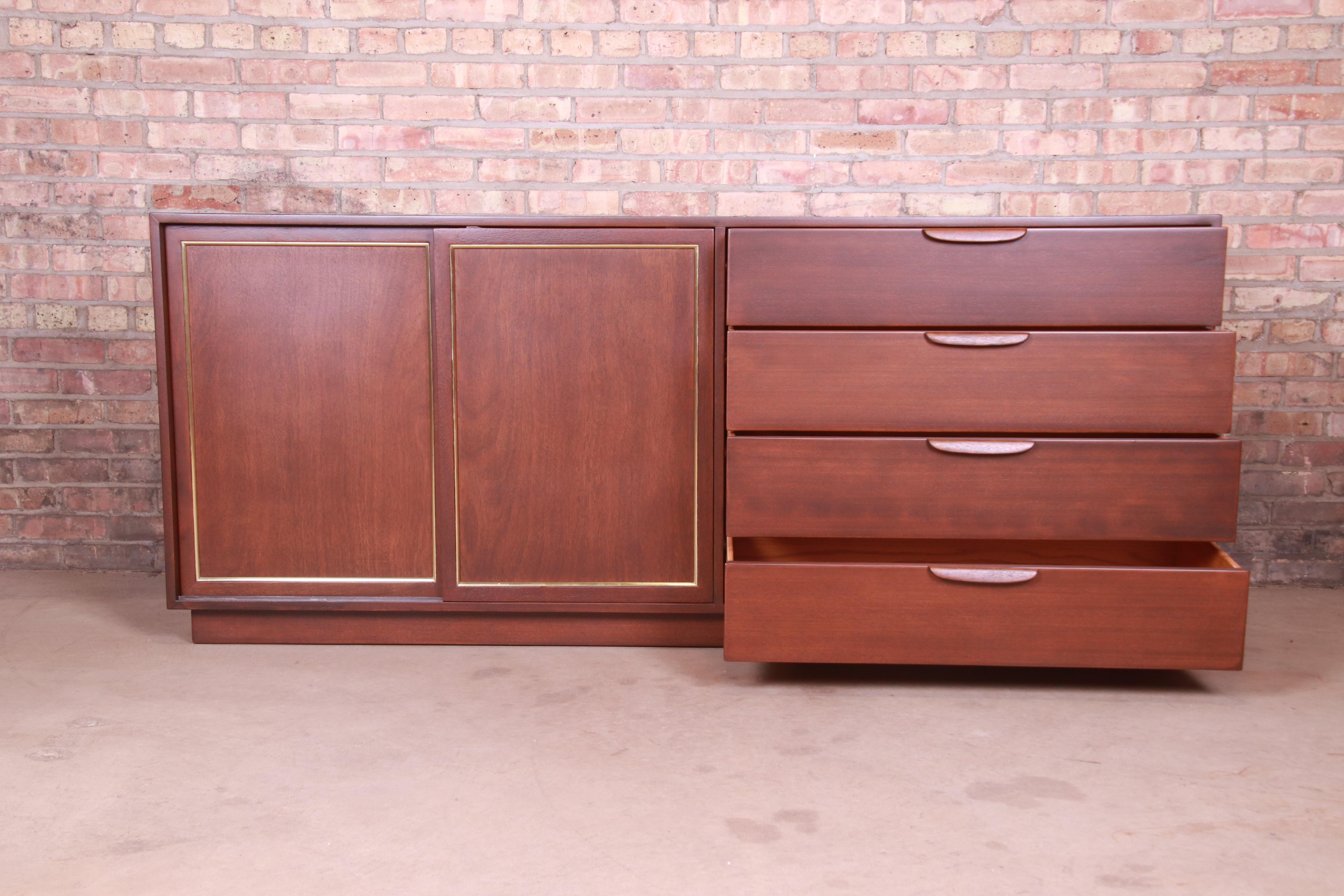 Harvey Probber Mahogany and Brass Sideboard Credenza, Newly Refinished 6