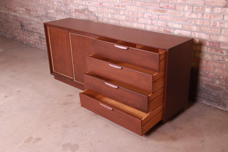 Harvey Probber Mahogany and Brass Sideboard Credenza, Newly Refinished 7