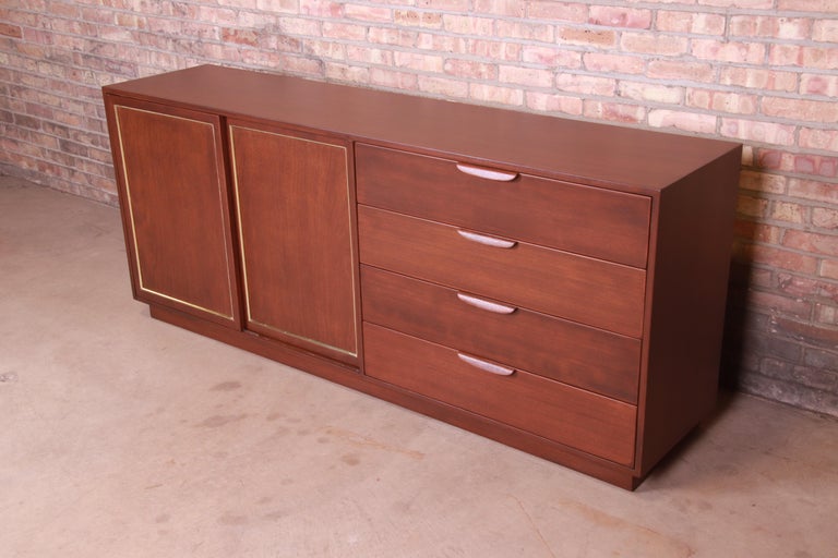 American Harvey Probber Mahogany and Brass Sideboard Credenza, Newly Refinished