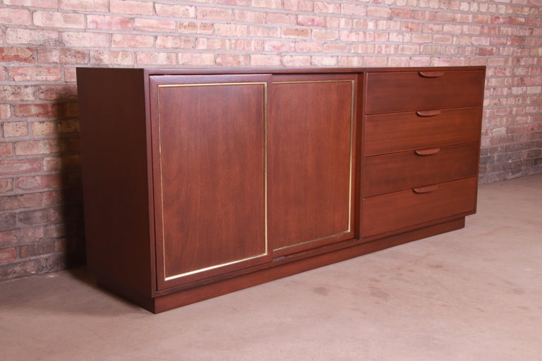 Harvey Probber Mahogany and Brass Sideboard Credenza, Newly Refinished In Good Condition In South Bend, IN