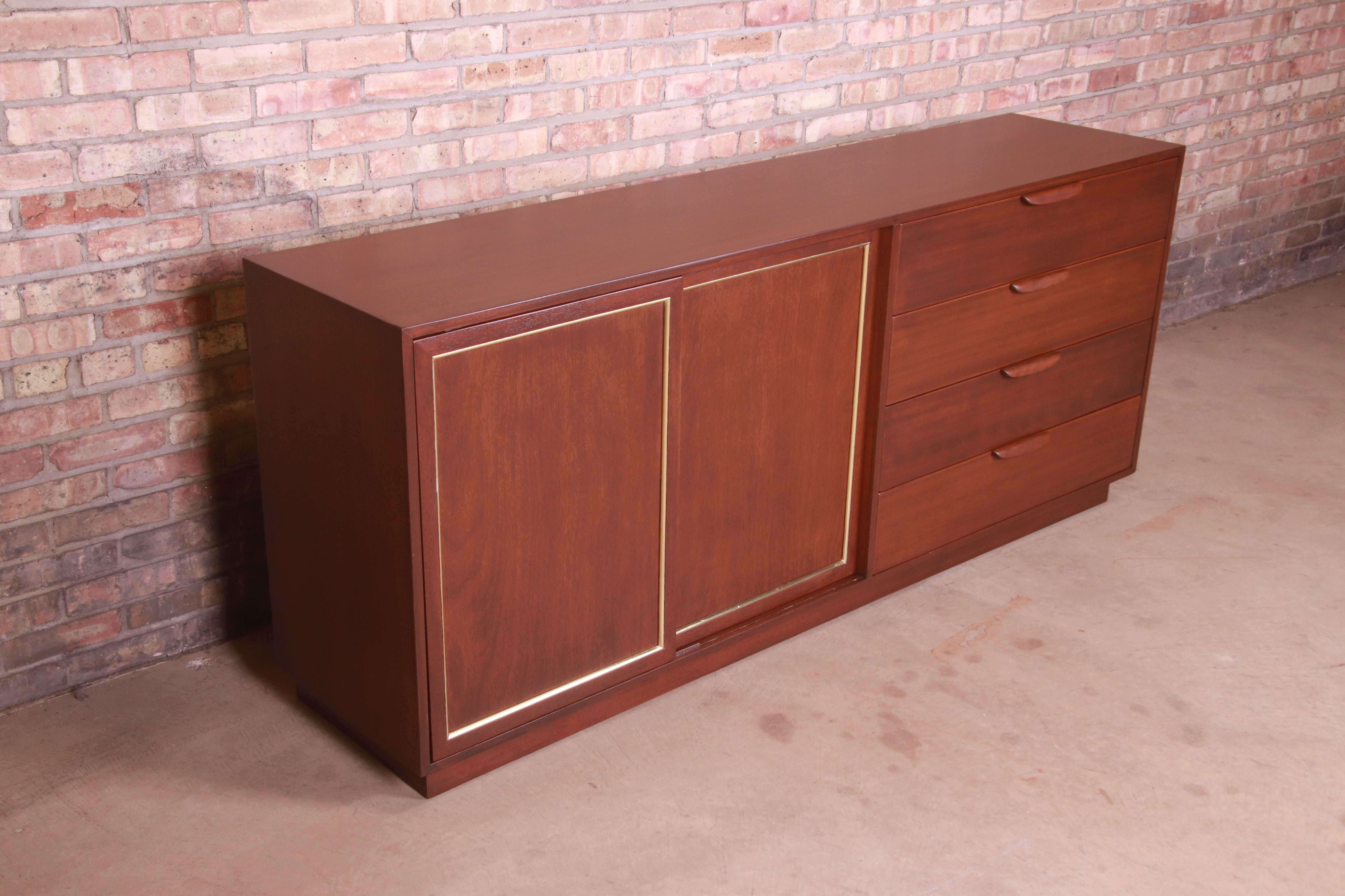 Mid-20th Century Harvey Probber Mahogany and Brass Sideboard Credenza, Newly Refinished