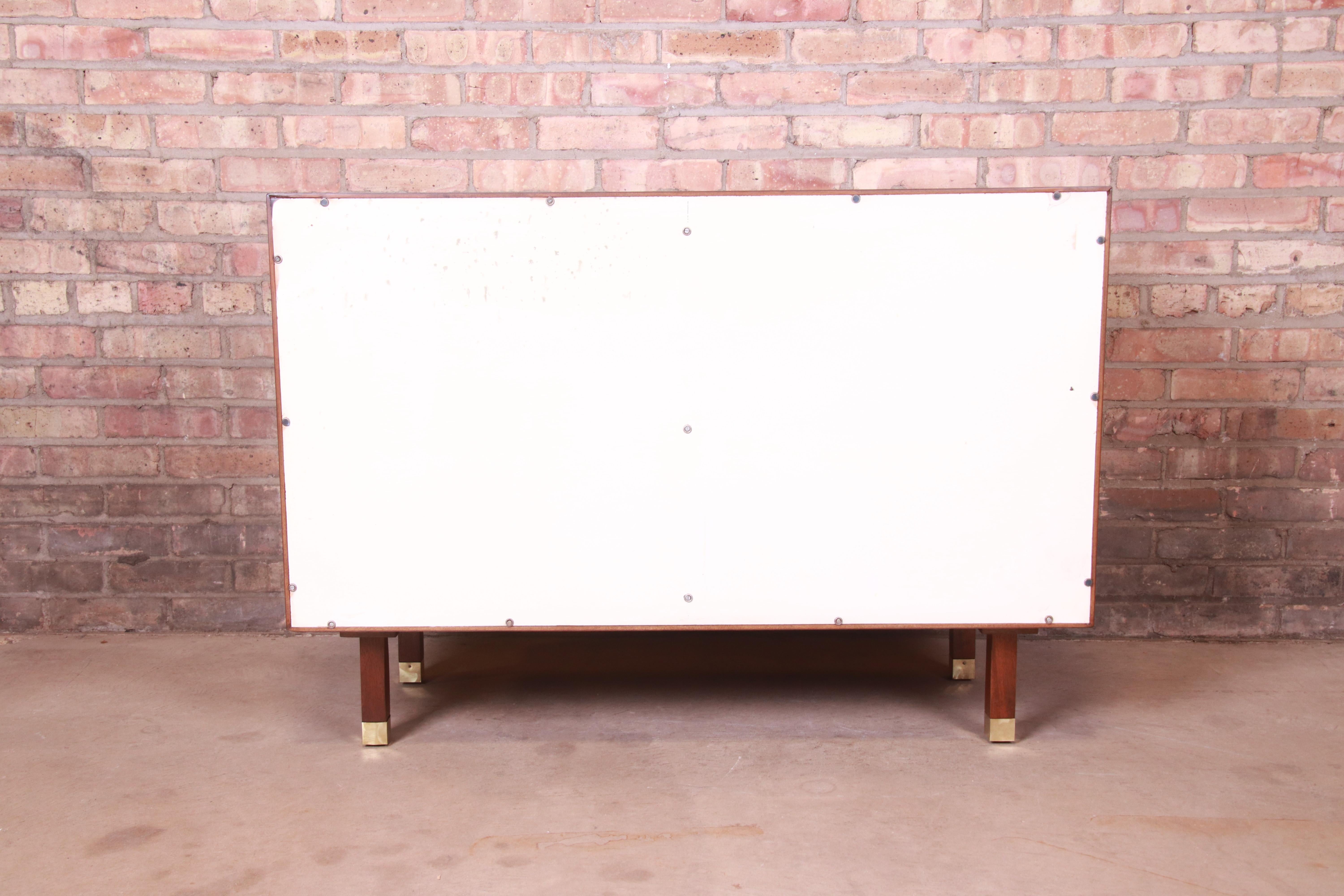 Harvey Probber Mahogany and Brass Woven Front Sliding Door Credenza, Refinished 12