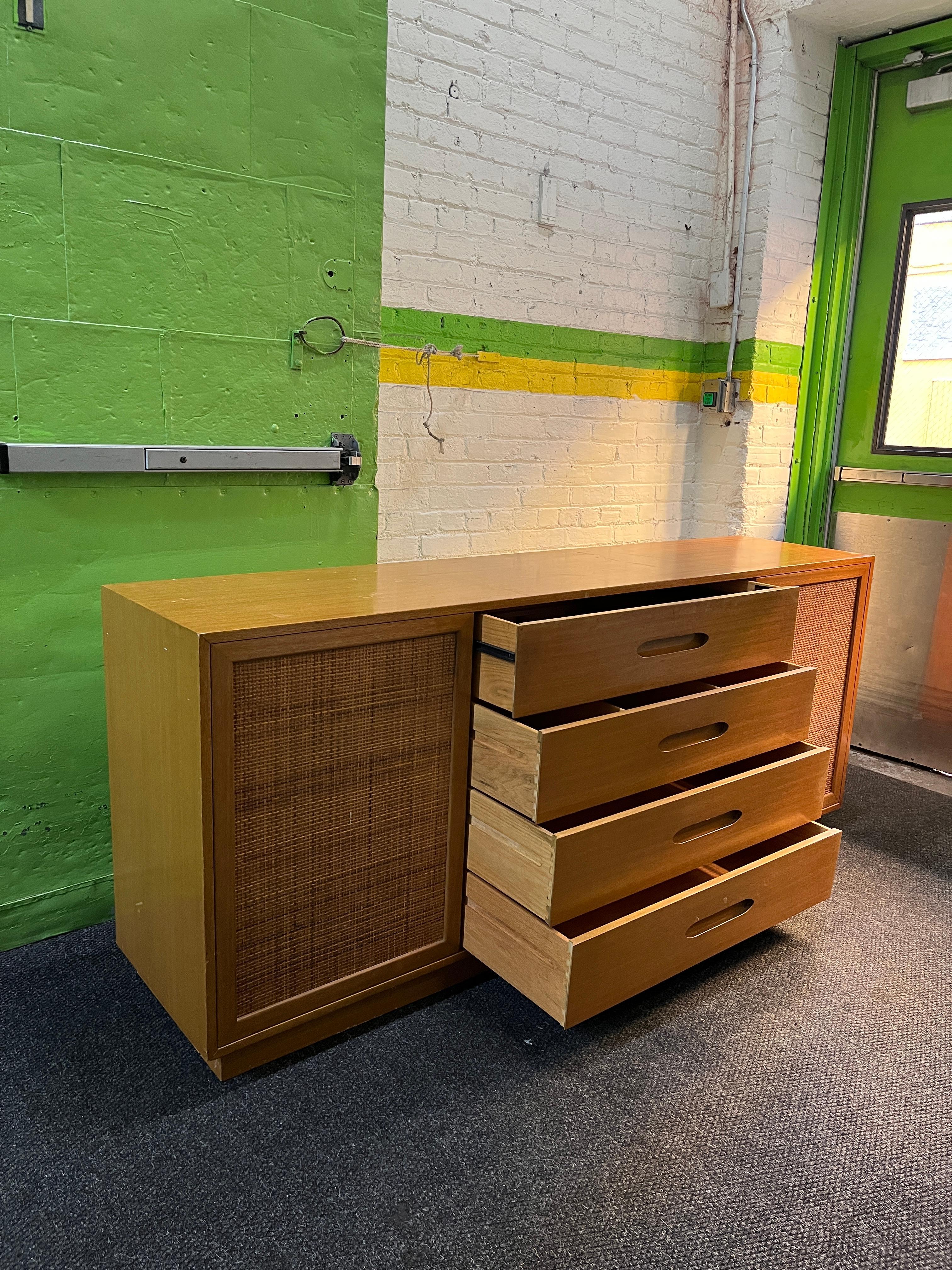 American Harvey Probber Mahogany and Cane Credenza, 1970s (Signed) For Sale