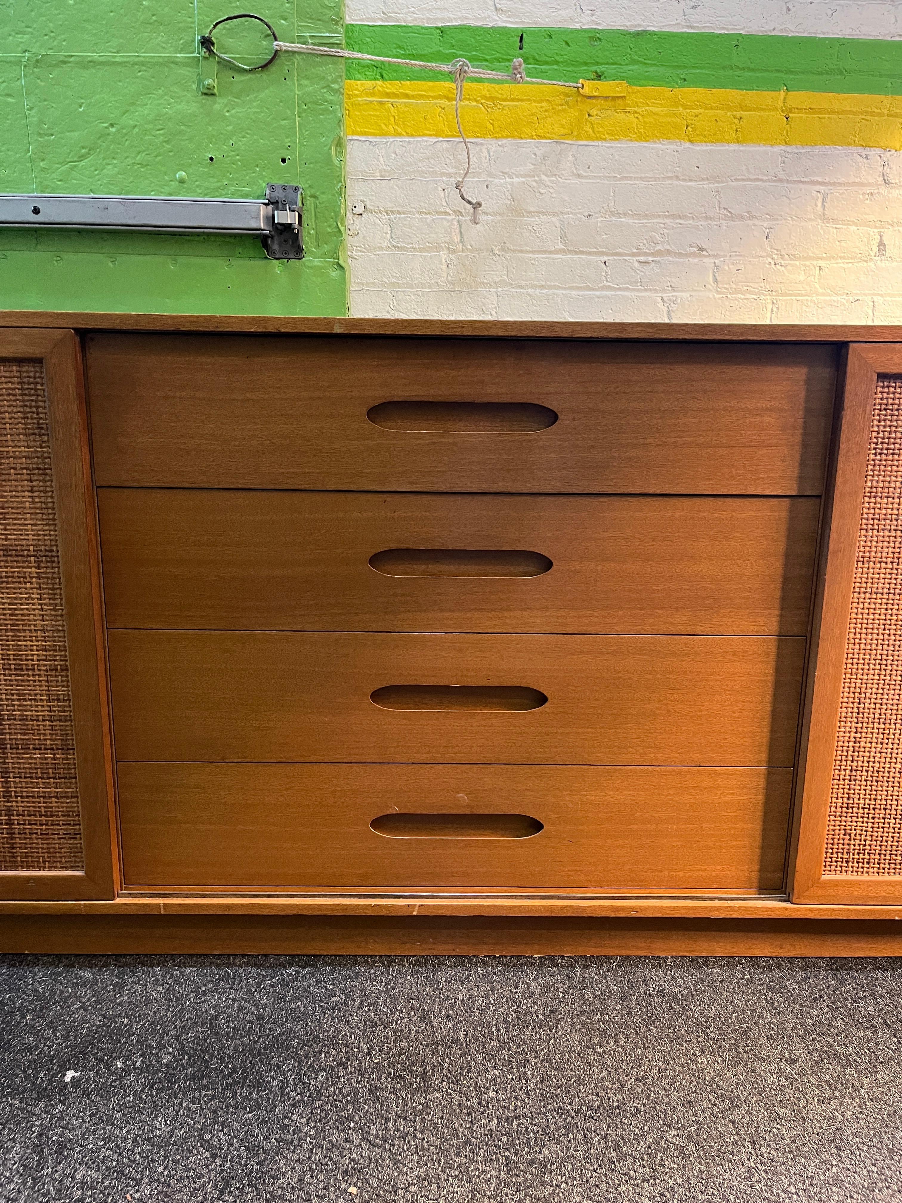 Hand-Crafted Harvey Probber Mahogany and Cane Credenza, 1970s (Signed) For Sale
