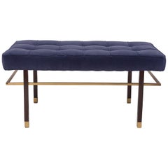 Harvey Probber Mahogany, Brass and Velvet Bench