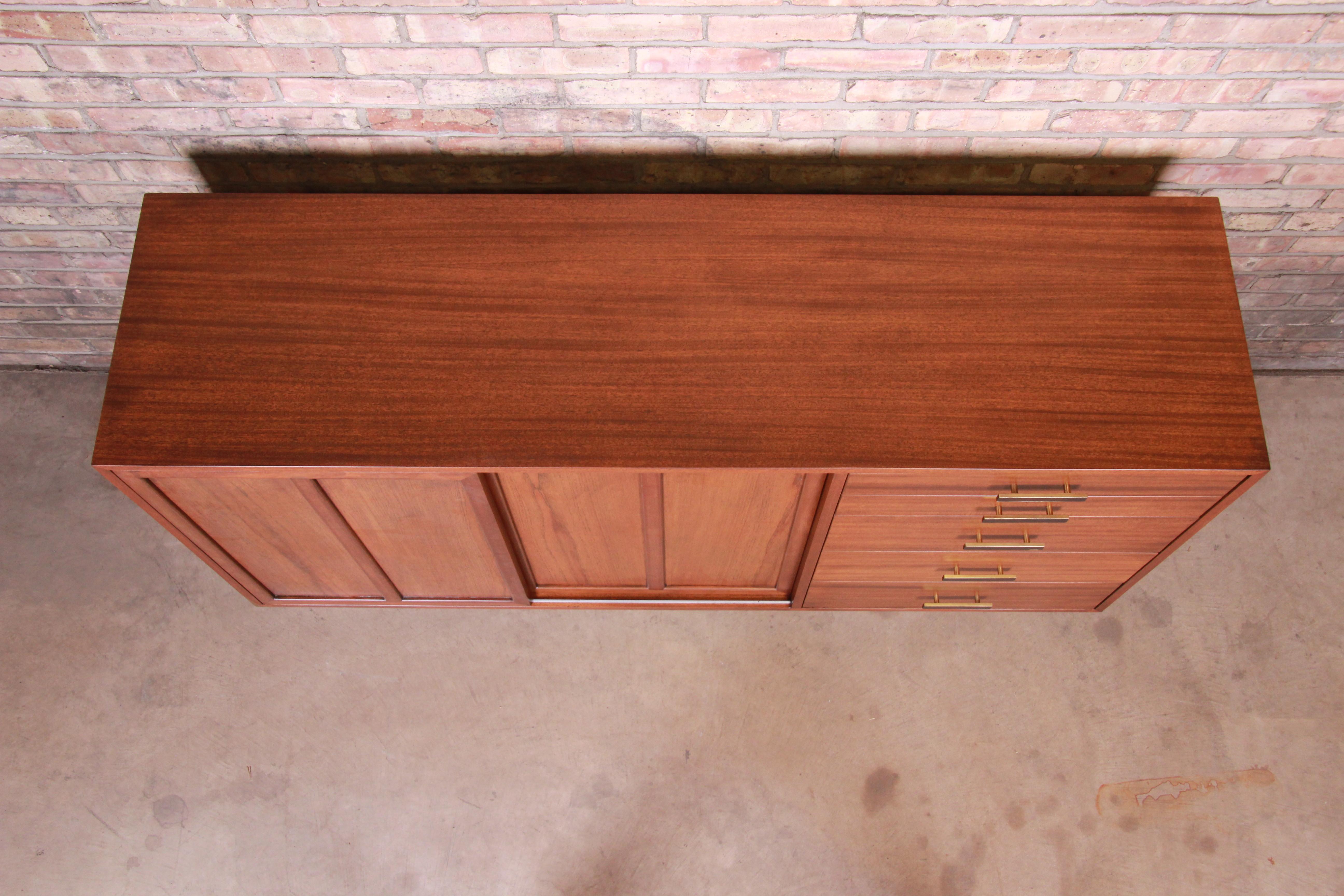 American Harvey Probber Mahogany Sideboard Credenza or Bar Cabinet, Newly Restored For Sale