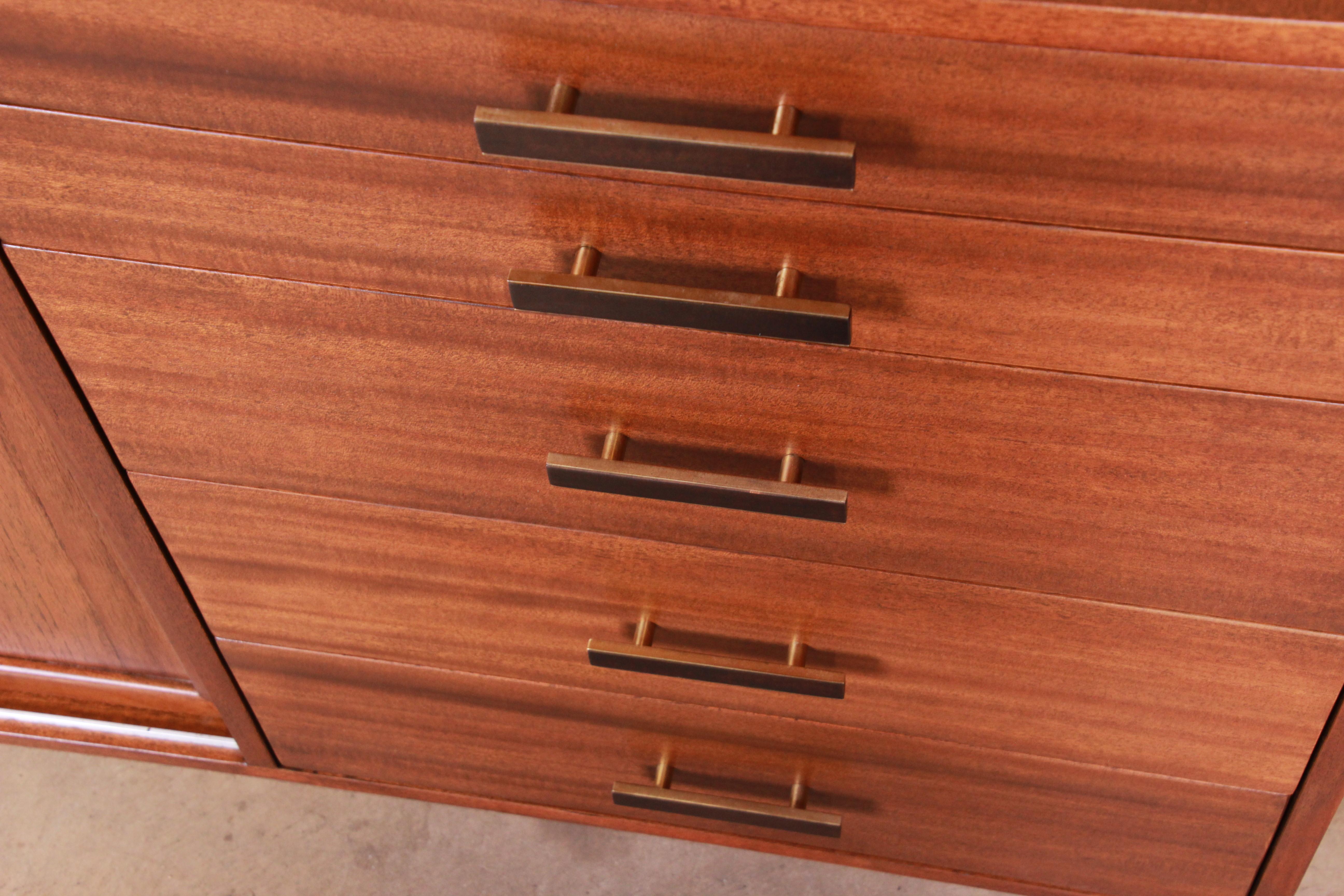 Mid-20th Century Harvey Probber Mahogany Sideboard Credenza or Bar Cabinet, Newly Restored For Sale