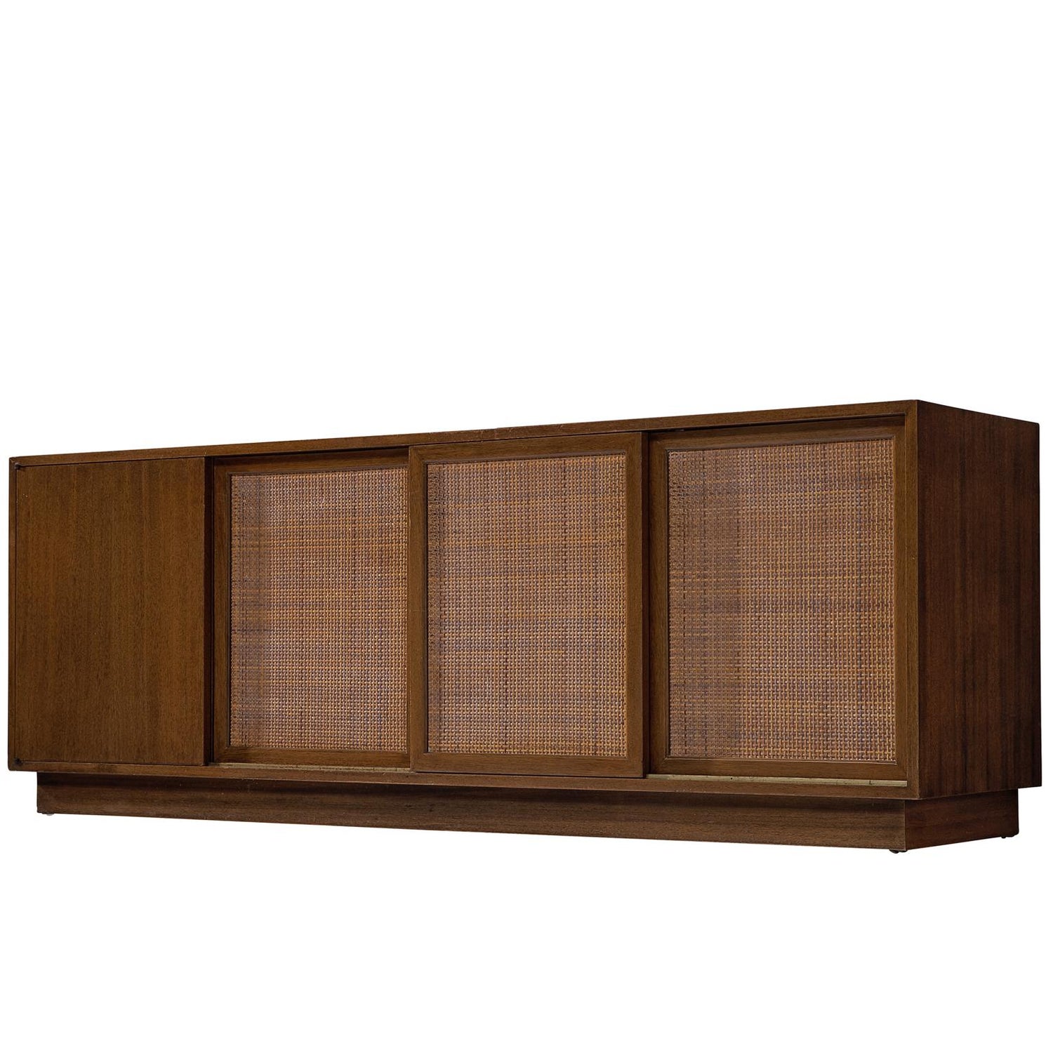 Harvey Probber Mahogany Sideboard With Rattan Sliding Doors For