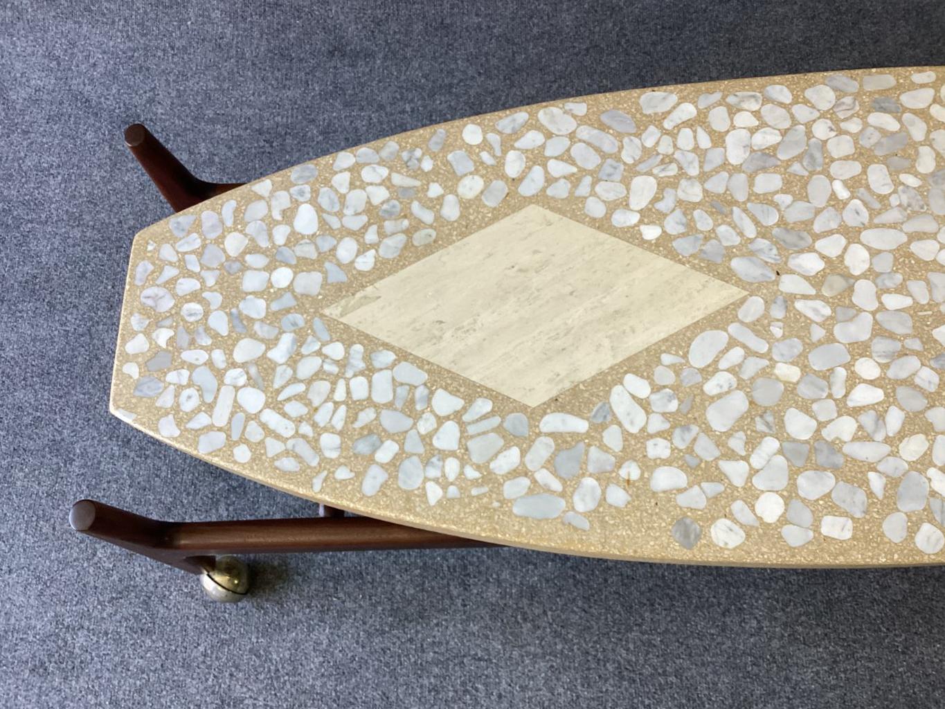 Mid-Century Modern Harvey Probber Marble, Terrazzo, Travertine & Walnut Surfboard Coffee Table MCM