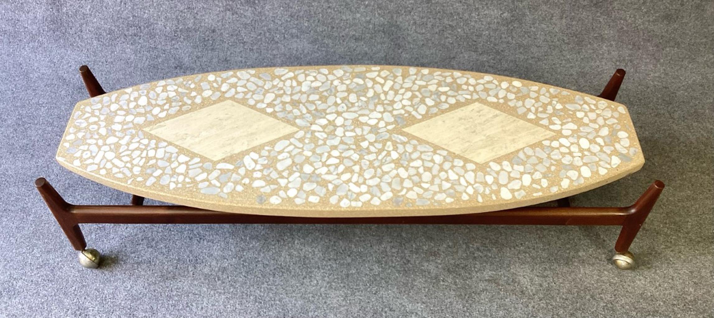 Inlay Harvey Probber Marble, Terrazzo, Travertine & Walnut Surfboard Coffee Table MCM