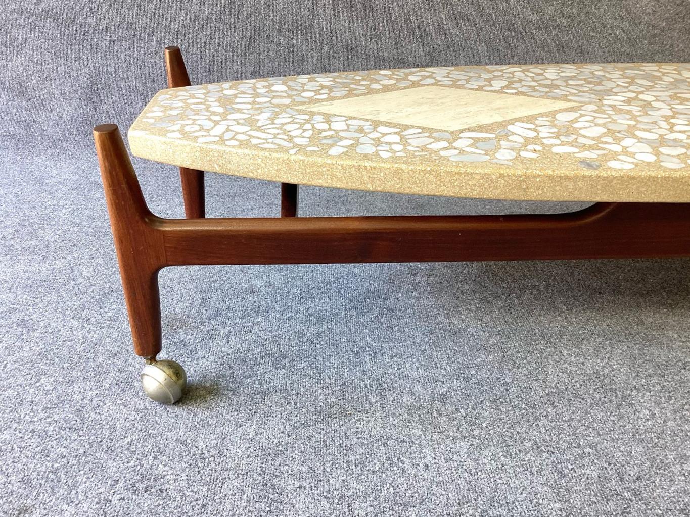 Harvey Probber Marble, Terrazzo, Travertine & Walnut Surfboard Coffee Table MCM In Good Condition In Philadelphia, PA