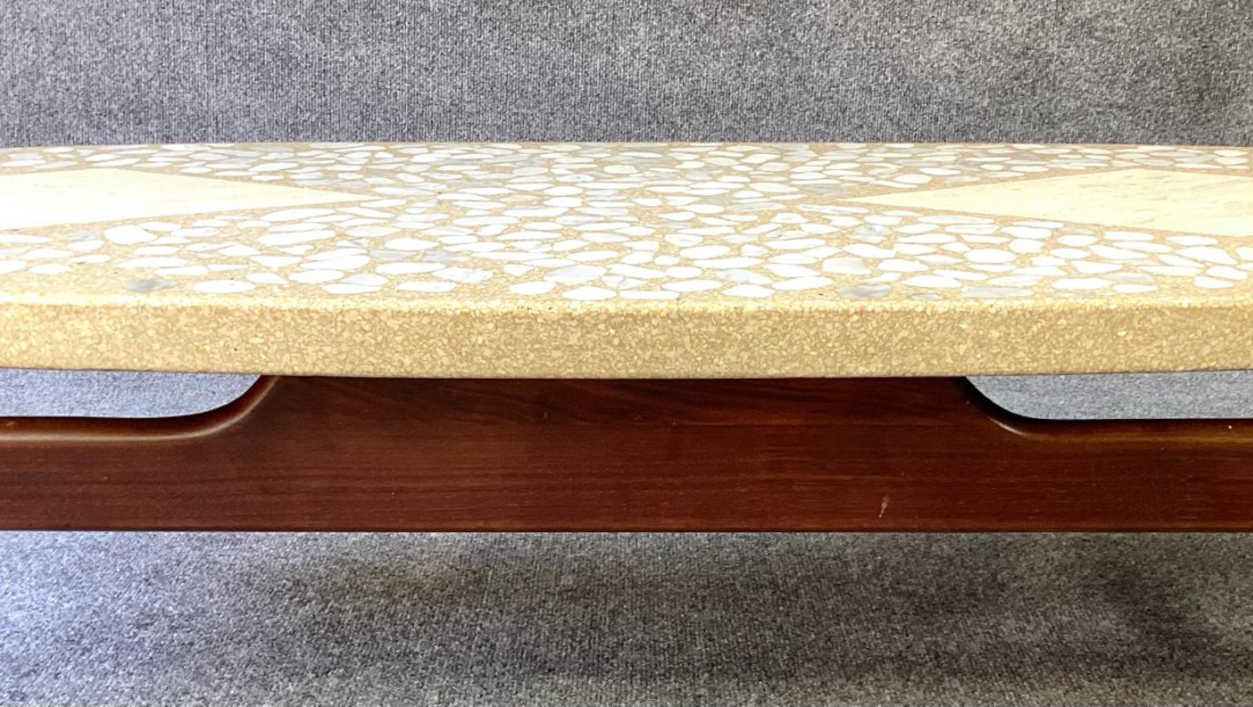 Mid-20th Century Harvey Probber Marble, Terrazzo, Travertine & Walnut Surfboard Coffee Table MCM