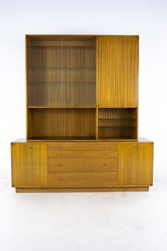 Harvey Probber Mid Century Bleached Mahogany and Brass Buffet and Hutch