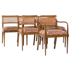 Harvey Probber Mid Century Bleached Mahogany and Cane Dining Chairs - Set of 6