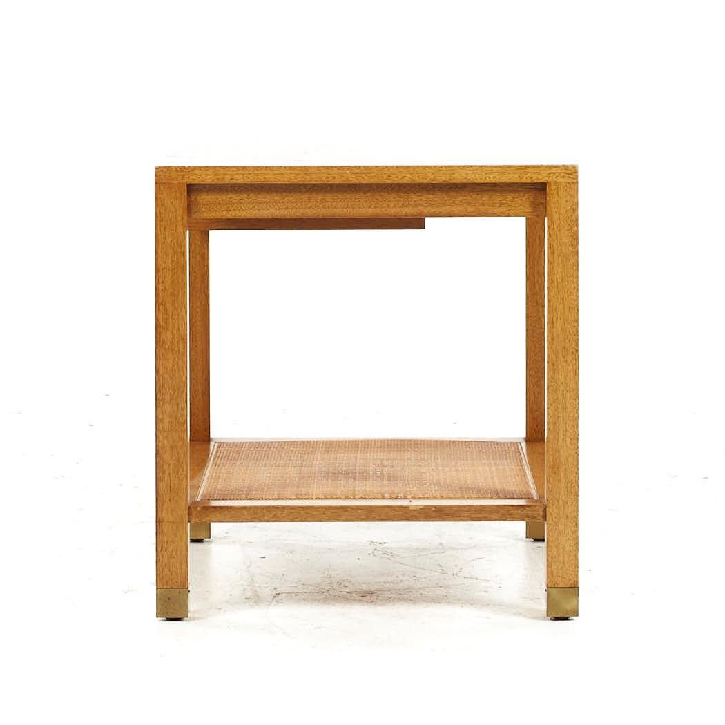 American Harvey Probber Mid Century Bleached Mahogany and Cane Side Table For Sale