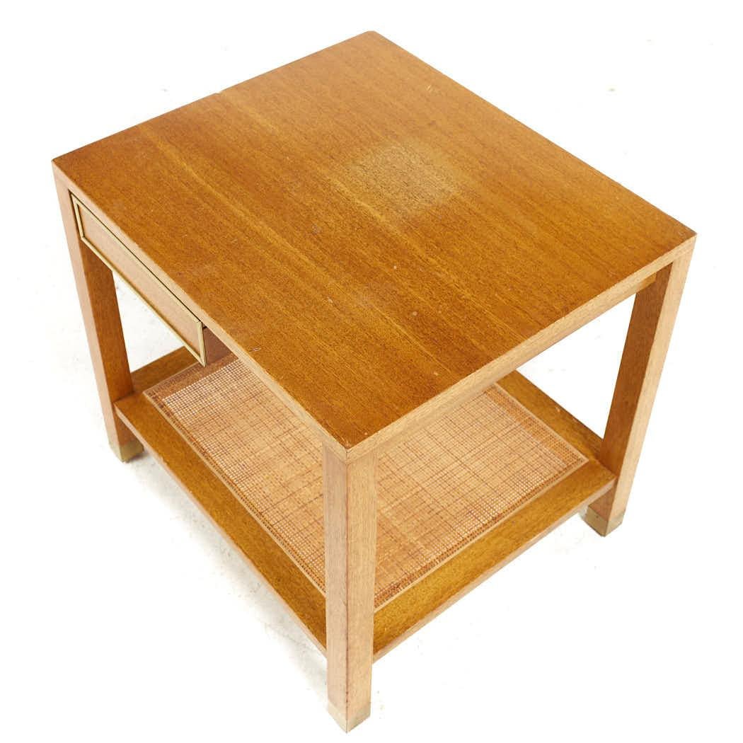 Harvey Probber Mid Century Bleached Mahogany and Cane Side Table For Sale 1