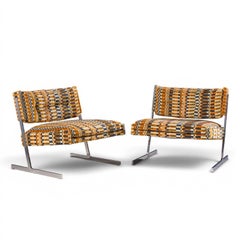 Harvey Probber Mid Century Cantilevered Chrome Slipper Lounge Chairs - Pair