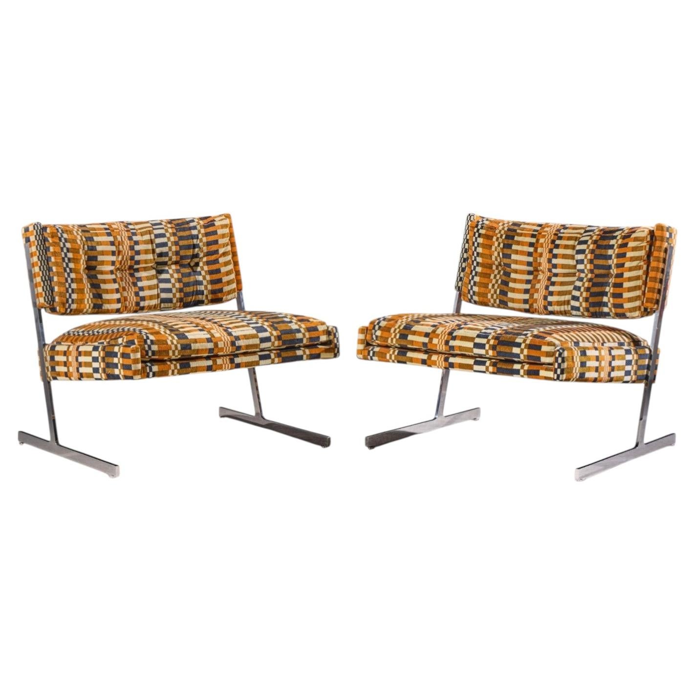 Harvey Probber Mid Century Cantilevered Chrome Slipper Lounge Chairs - Pair For Sale