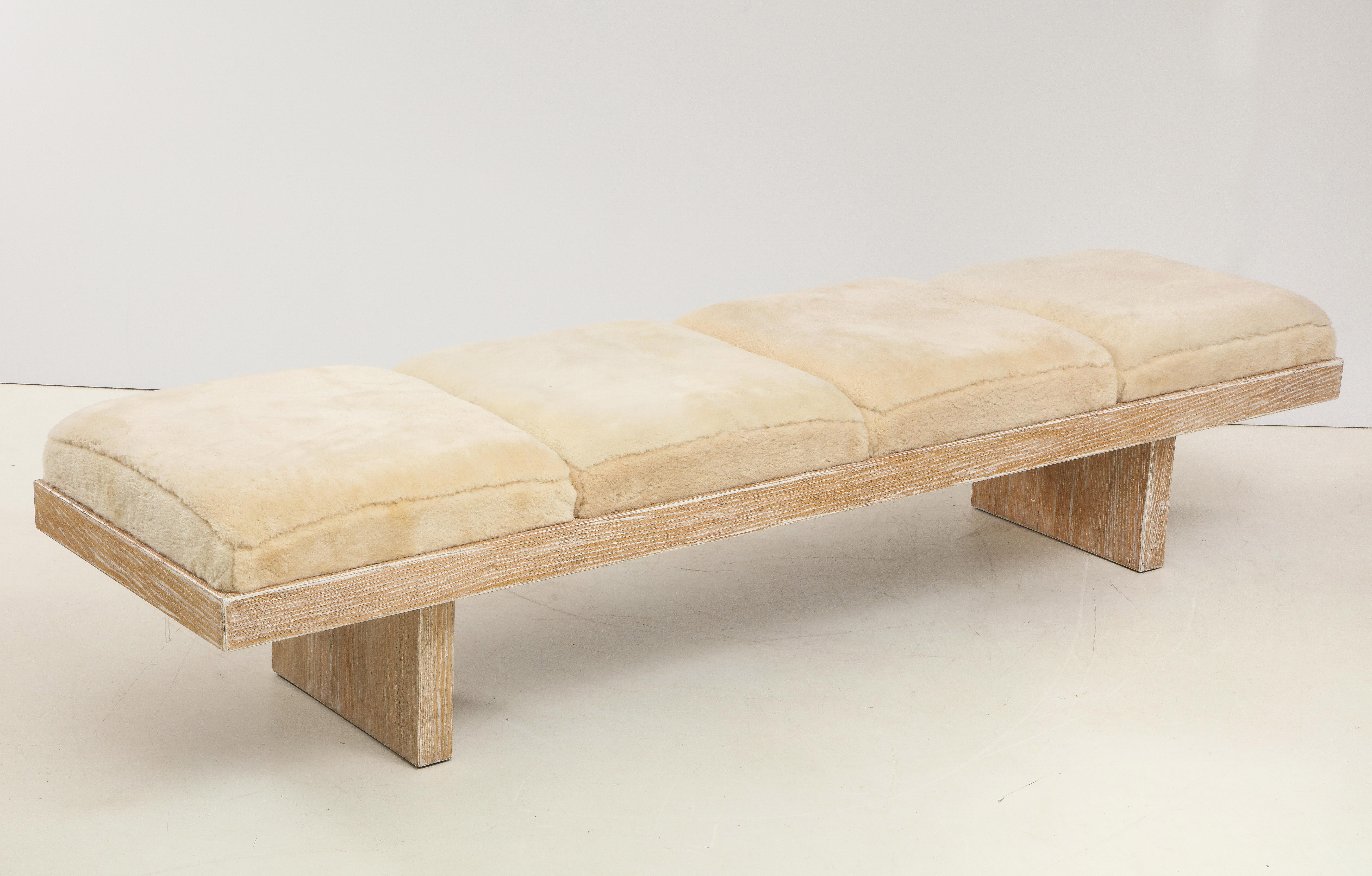 Harvey Probber Midcentury Cerused Oak/Shearling Bench, Signed In Good Condition In New York, NY