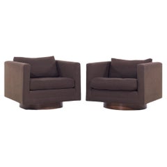 Harvey Probber Mid Century Cube Swivel Lounge Chairs - Pair