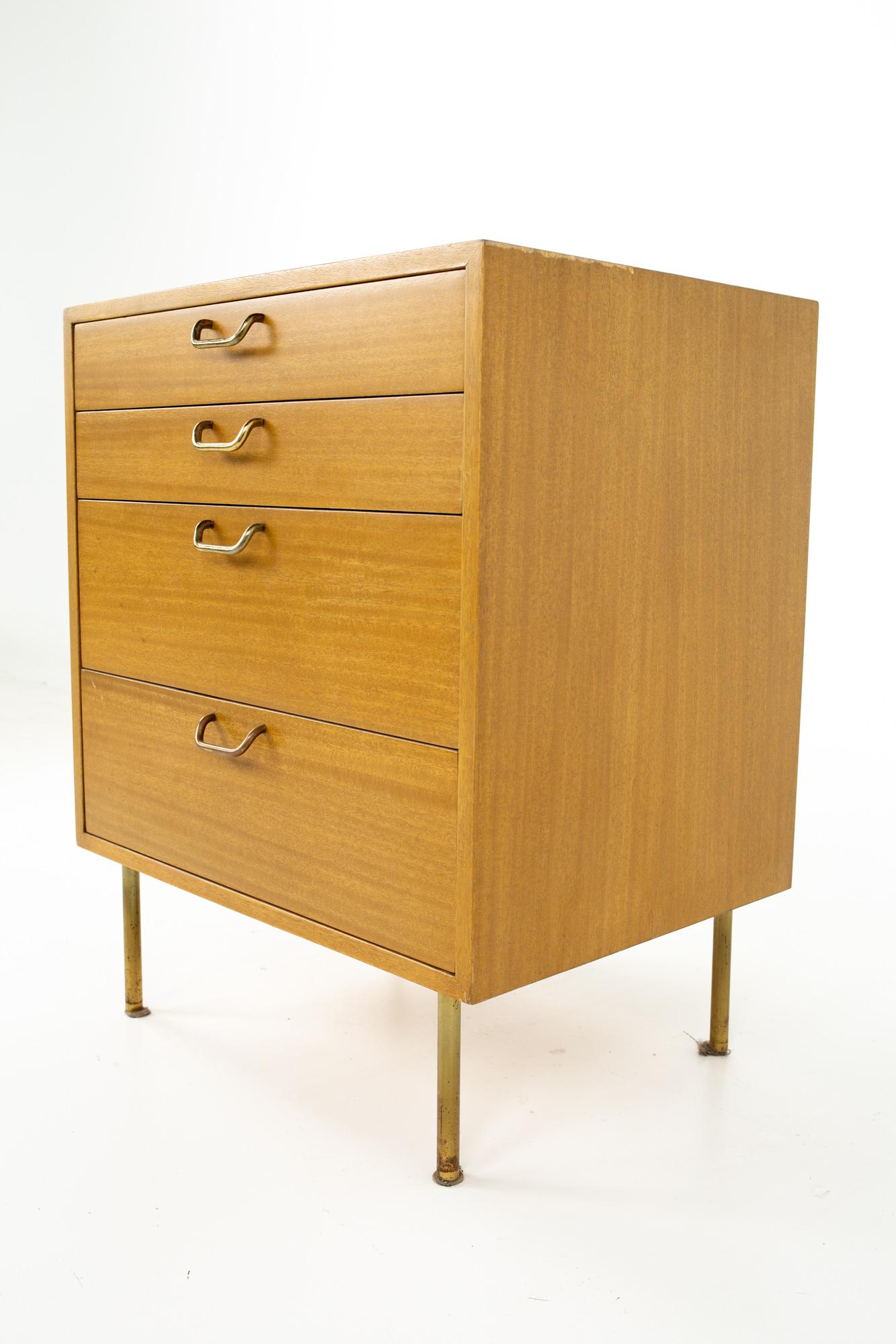 American Harvey Probber Mid Century Mahogany and Brass 4 Drawer Dresser Chest