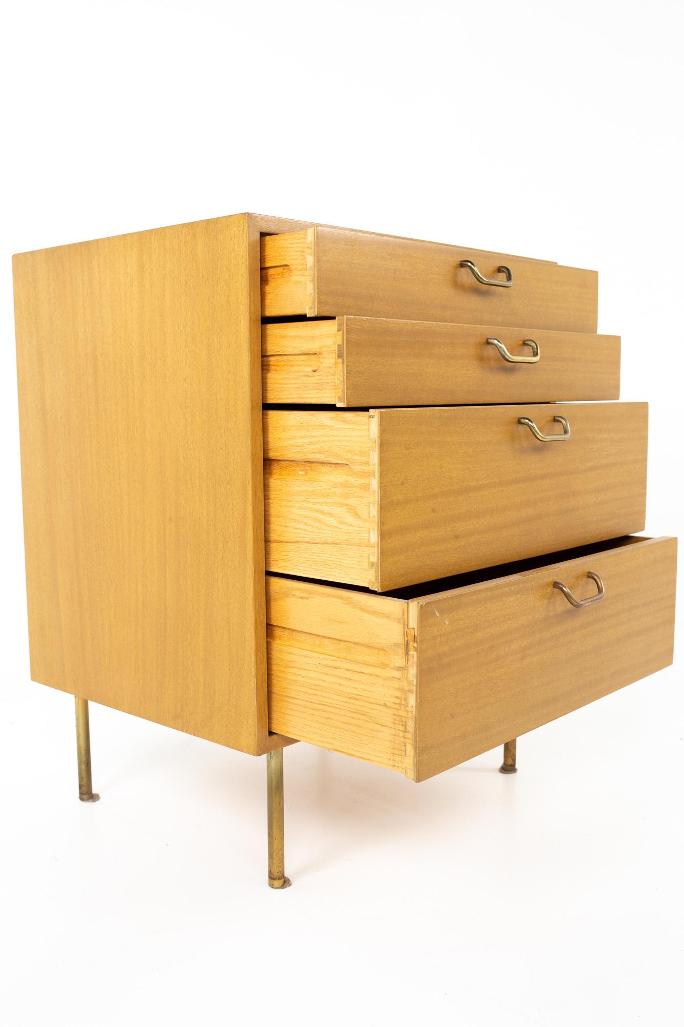 Harvey Probber Mid Century Mahogany and Brass 4 Drawer Dresser Chest 1
