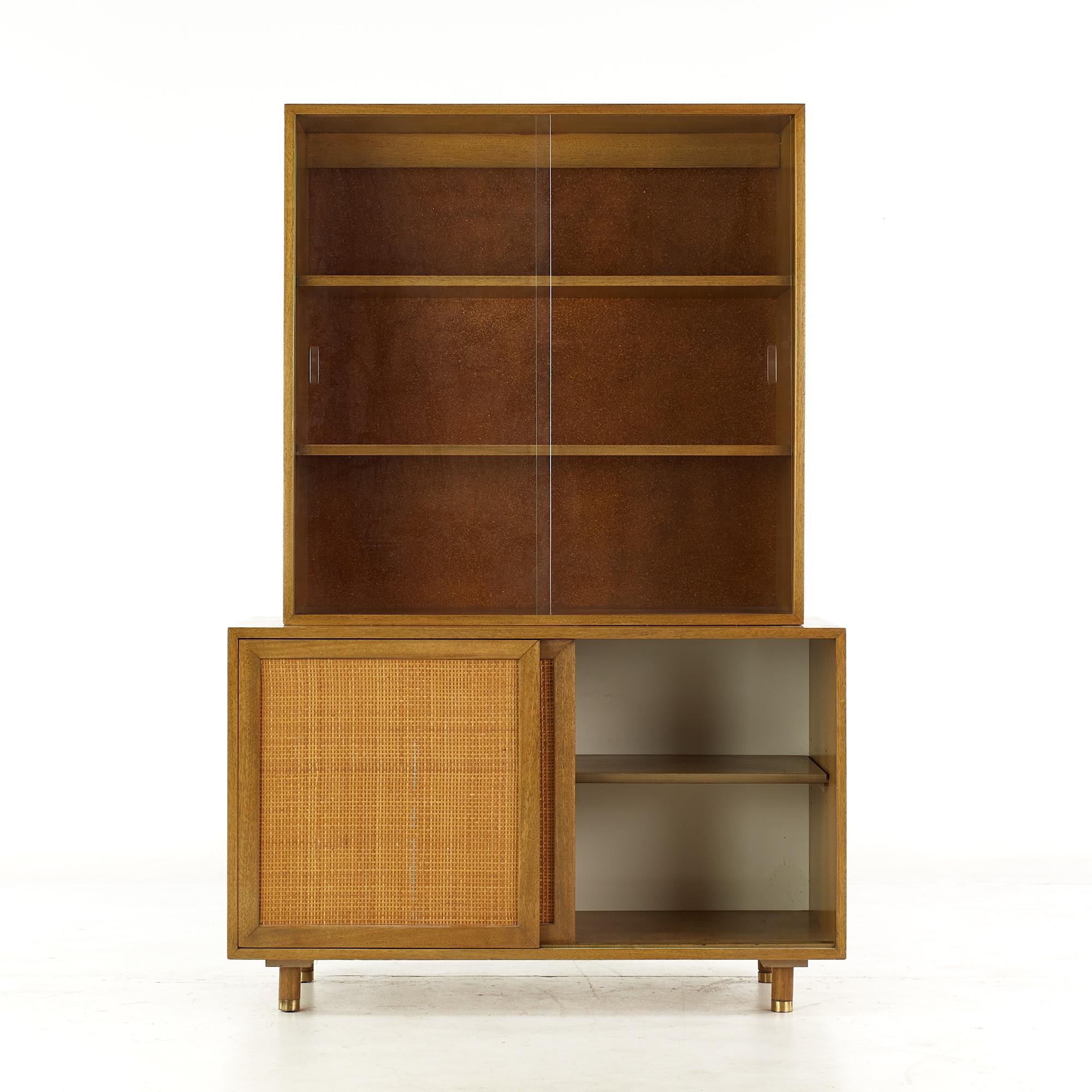 Late 20th Century Harvey Probber Mid Century Mahogany and Cane China Cabinet For Sale