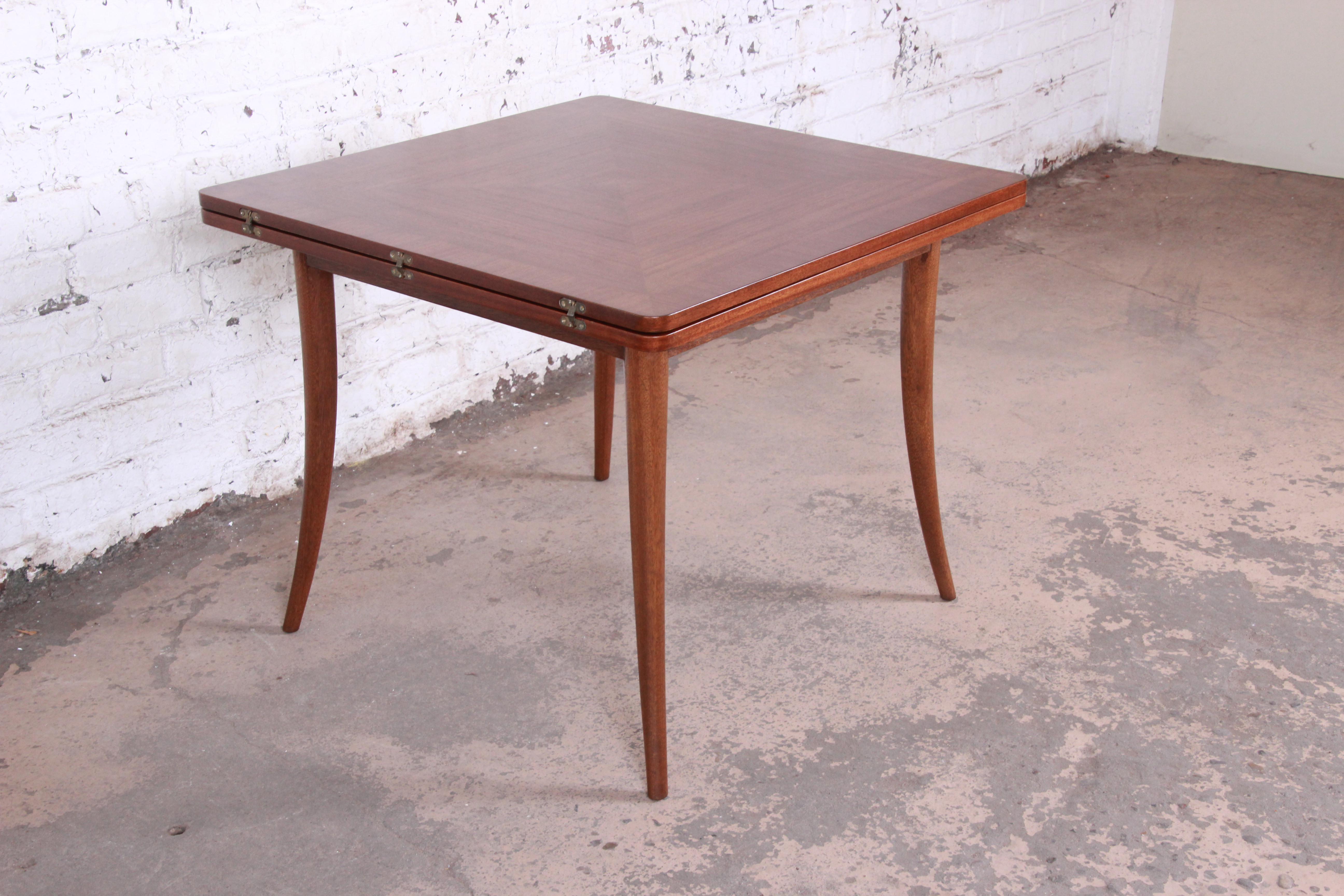 American Harvey Probber Midcentury Mahogany Saber Leg Flip Top Extension Dining Table