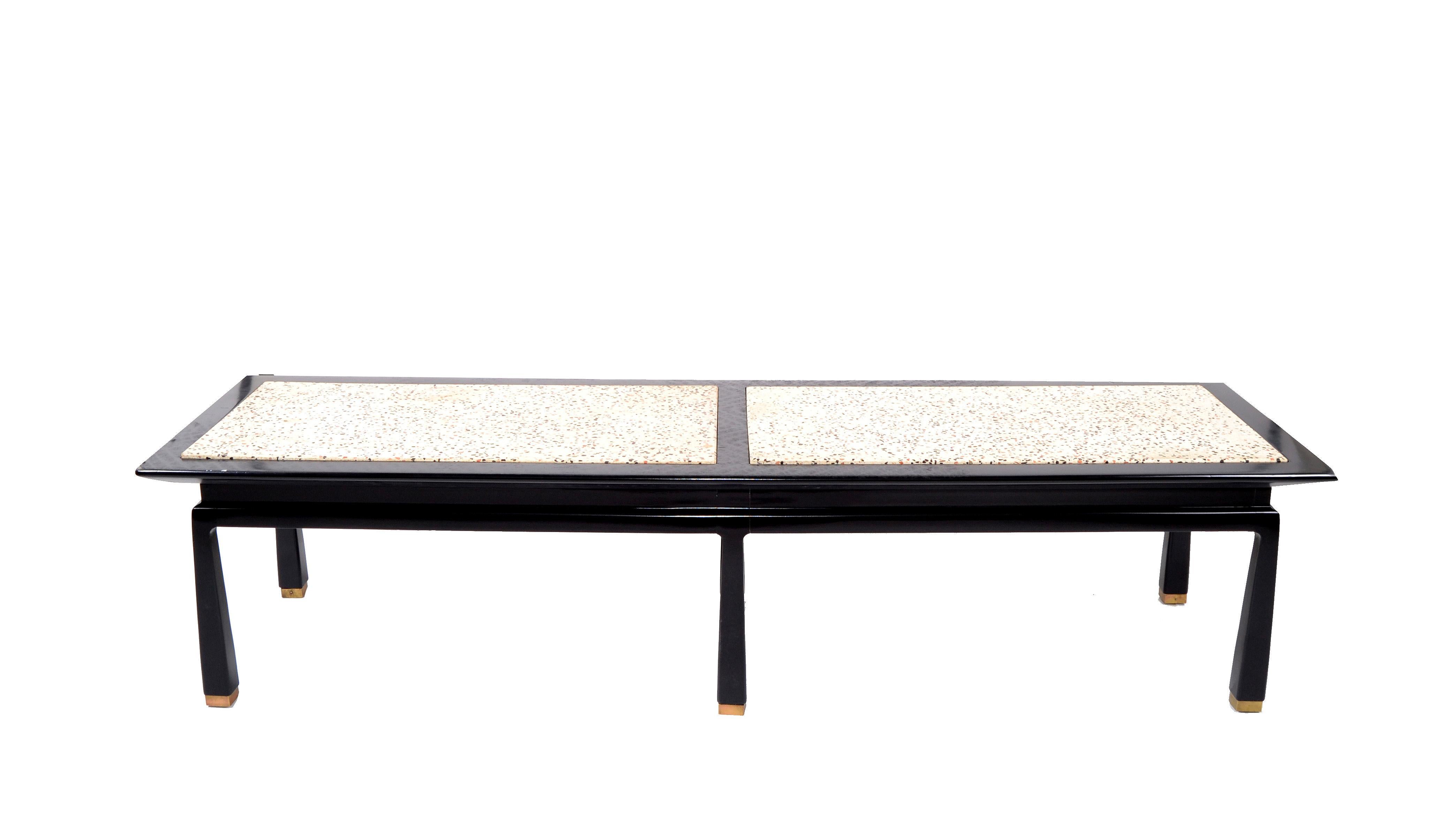 Harvey Probber Mid-Century Modern Asian Style Travertine and Brass Coffee Table For Sale 3