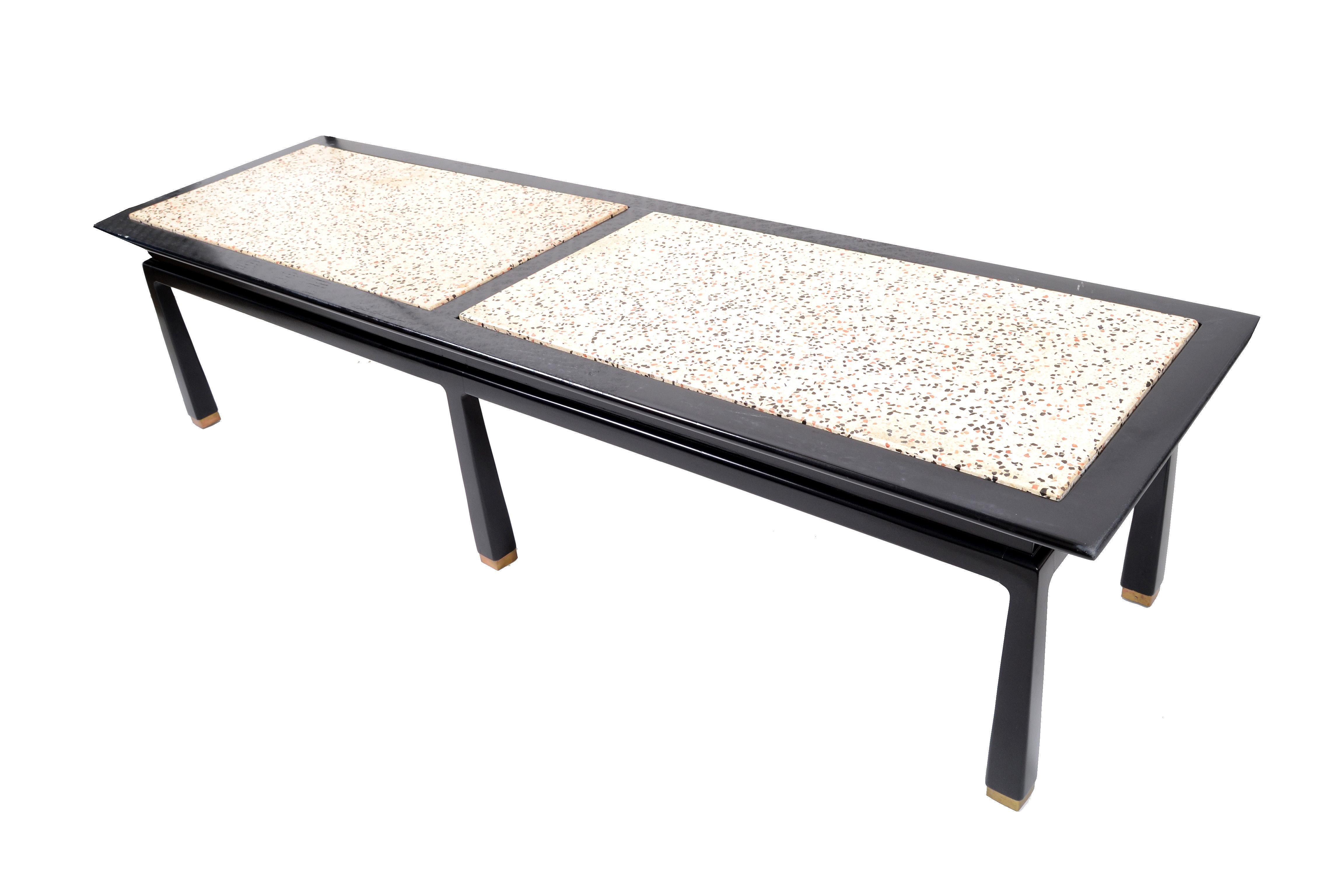 Harvey Probber Mid-Century Modern Asian Style Travertine and Brass Coffee Table For Sale 4