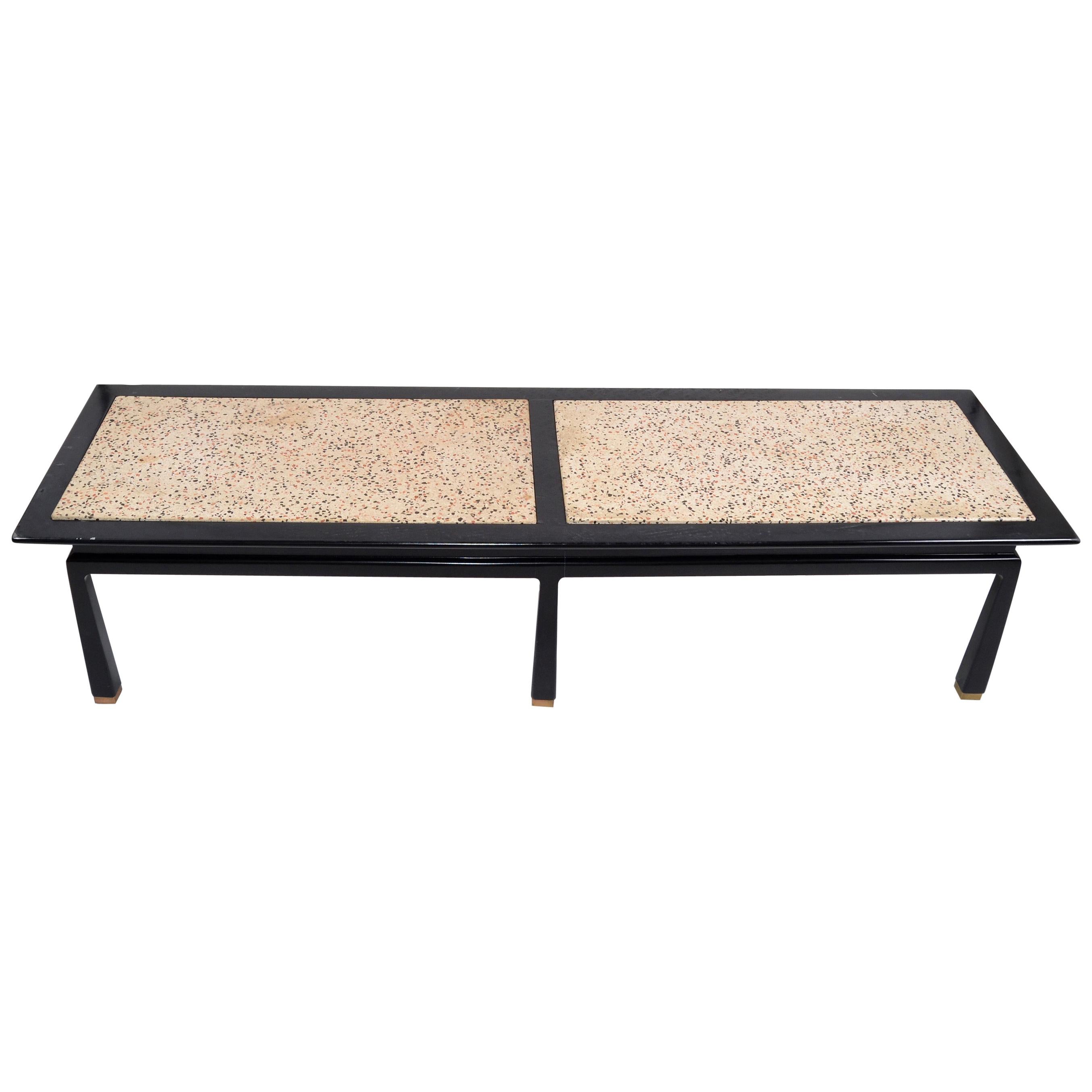 Harvey Probber Mid-Century Modern Asian Style Travertine and Brass Coffee Table