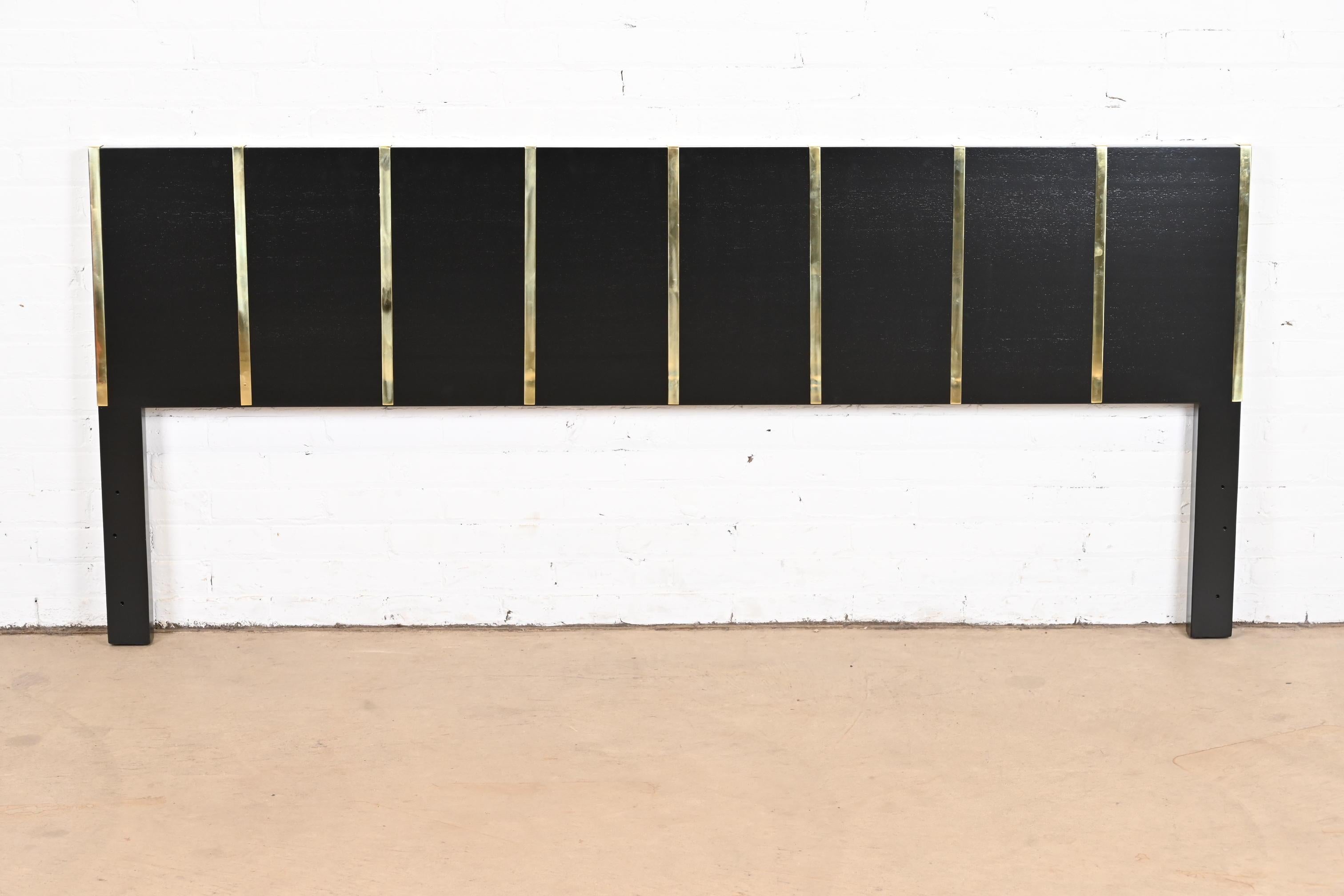 American Harvey Probber Mid-Century Modern Black Lacquer and Brass King Size Headboard For Sale