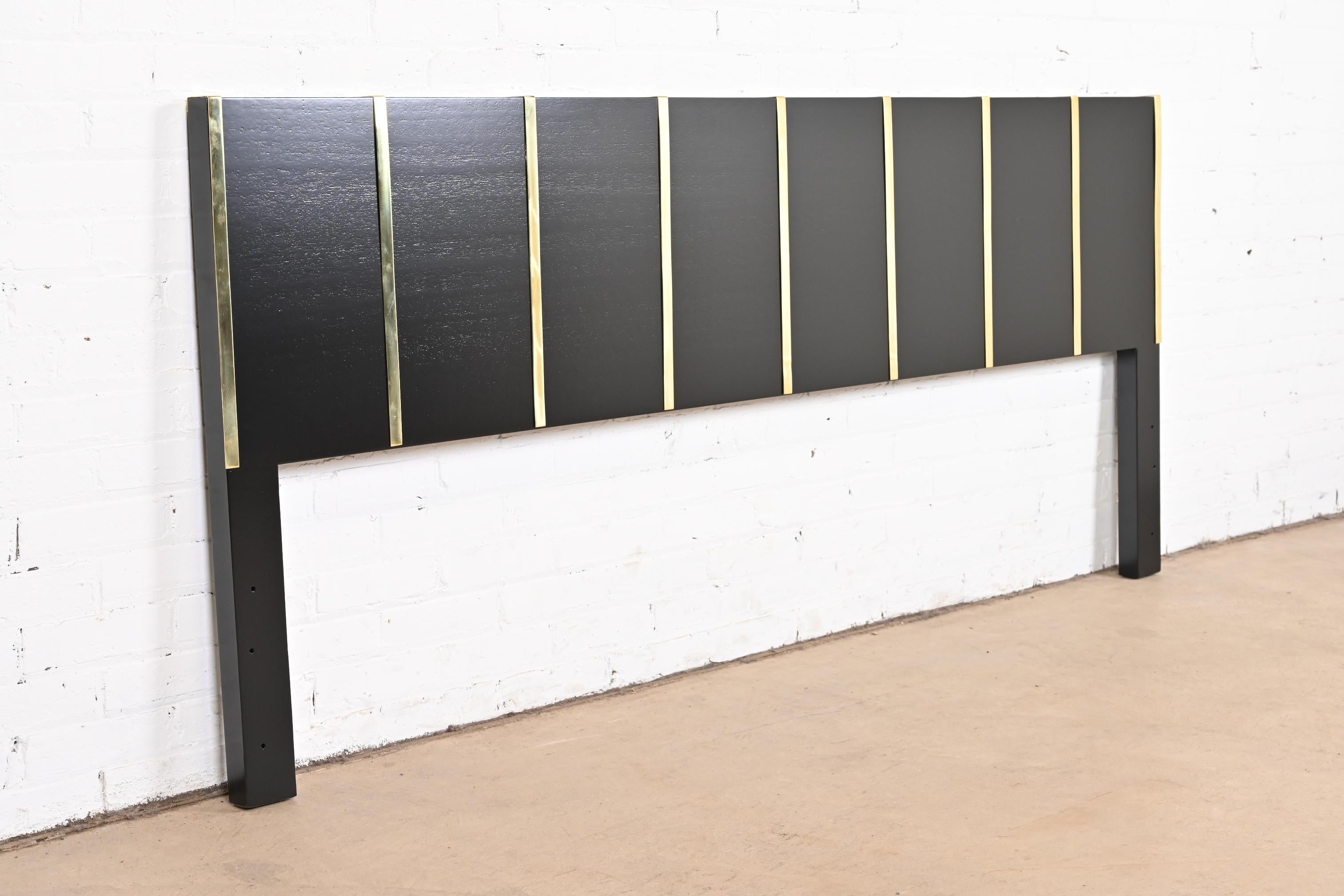 Mid-20th Century Harvey Probber Mid-Century Modern Black Lacquer and Brass King Size Headboard For Sale