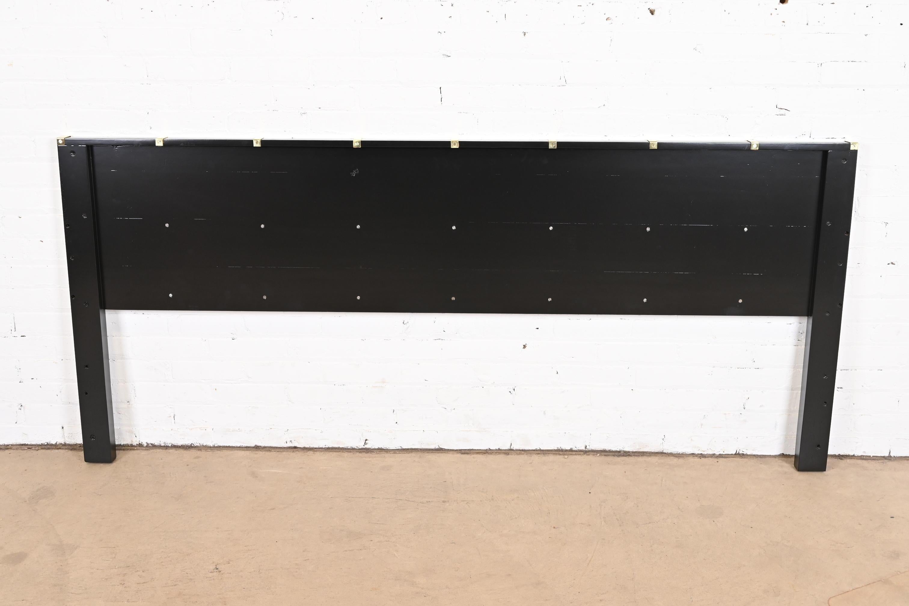 Harvey Probber Mid-Century Modern Black Lacquer and Brass King Size Headboard For Sale 3