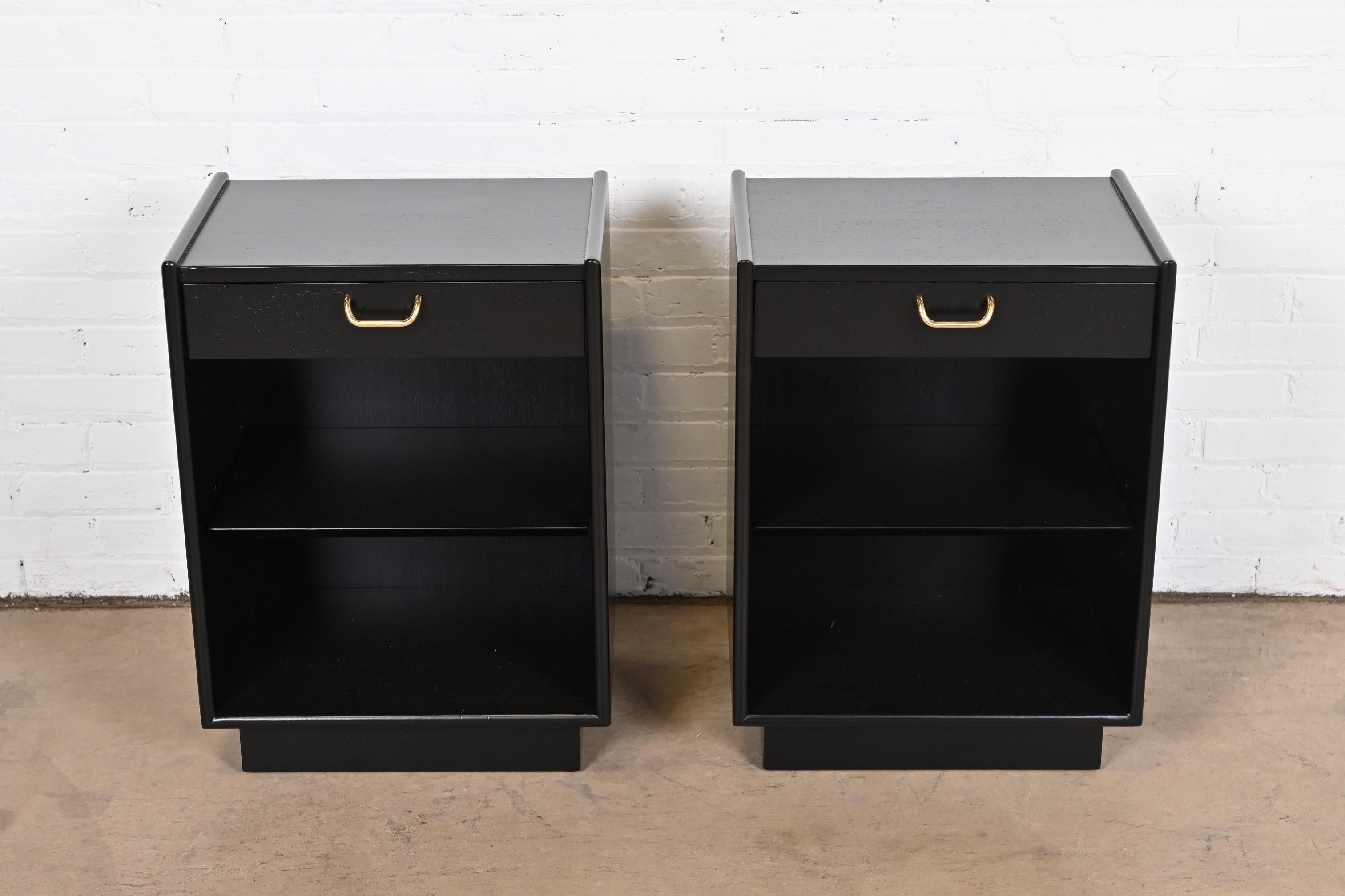 American Harvey Probber Mid-Century Modern Black Lacquered Nightstands, Newly Refinished