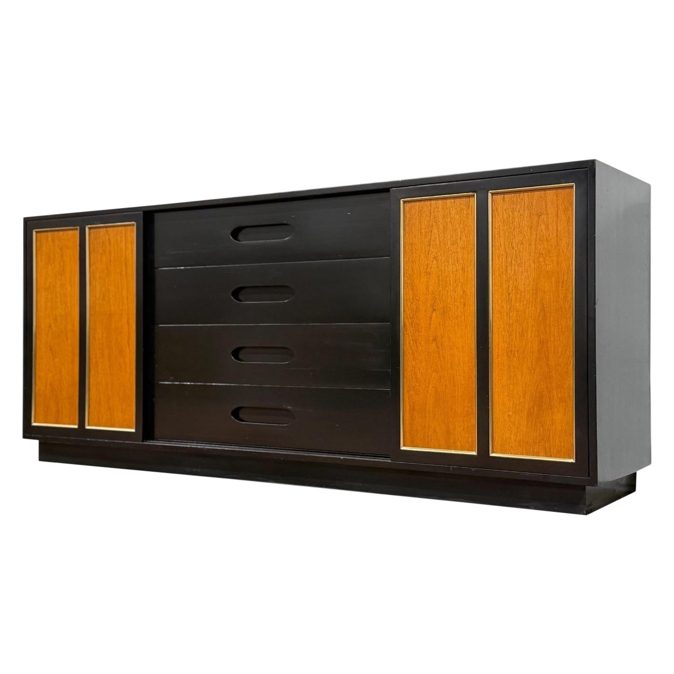 Harvey Probber Mid Century Modern Credenza - Black Lacquer - Mahogany - Brass