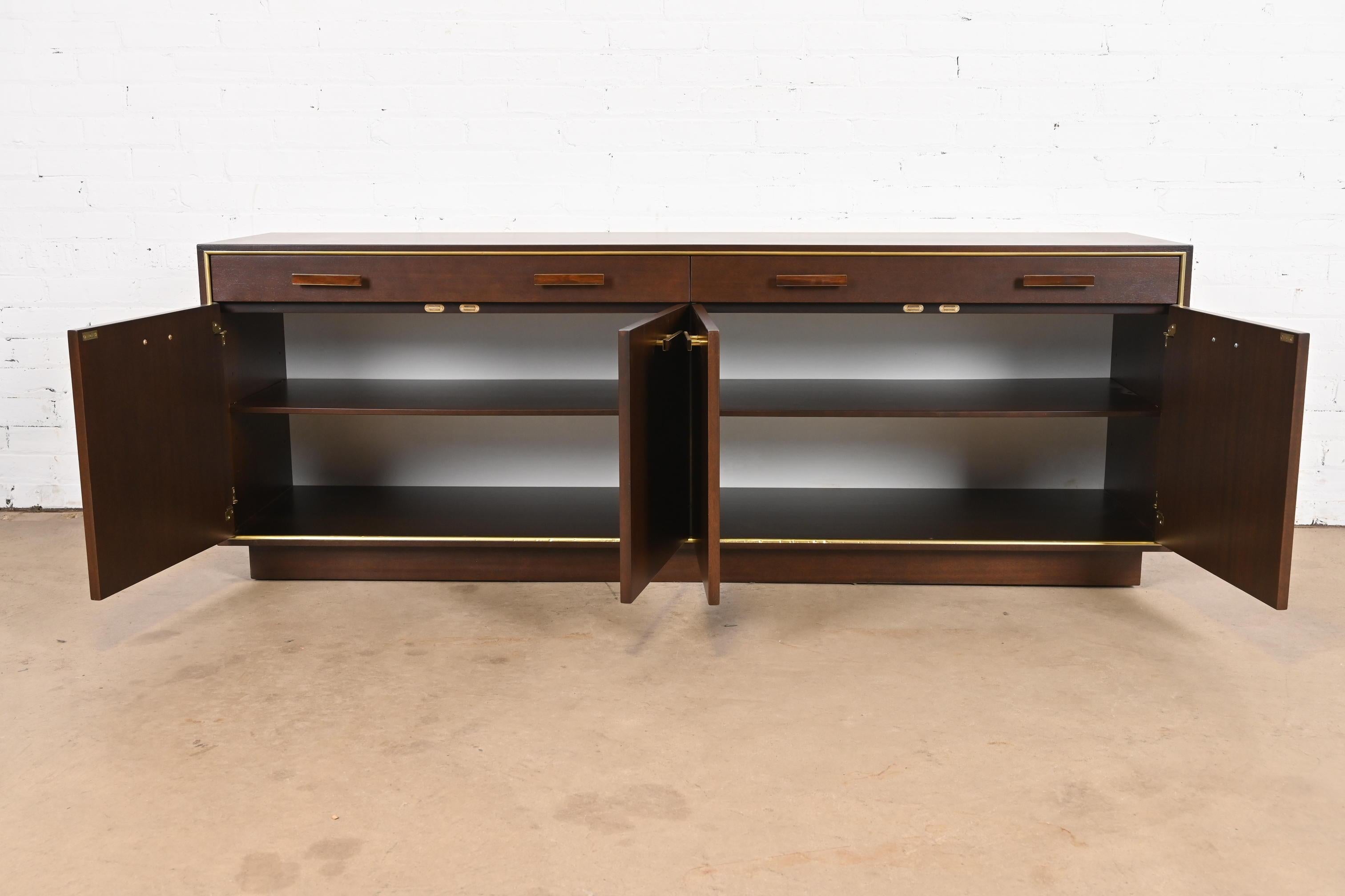 Harvey Probber Mid-Century Modern Mahogany and Brass Credenza, Newly Refinished For Sale 9